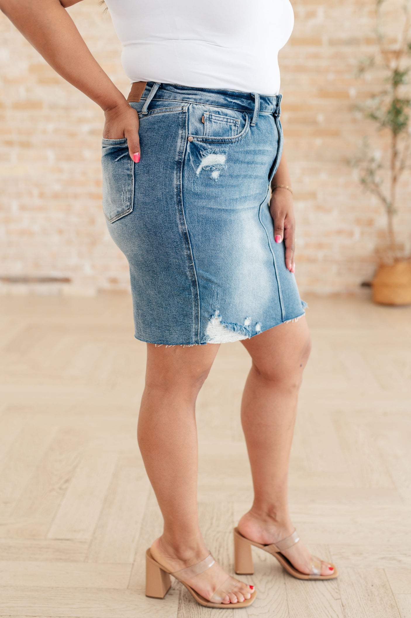Carol High Rise Rigid Magic Denim Skirt - Liarian Unlimited Boutique