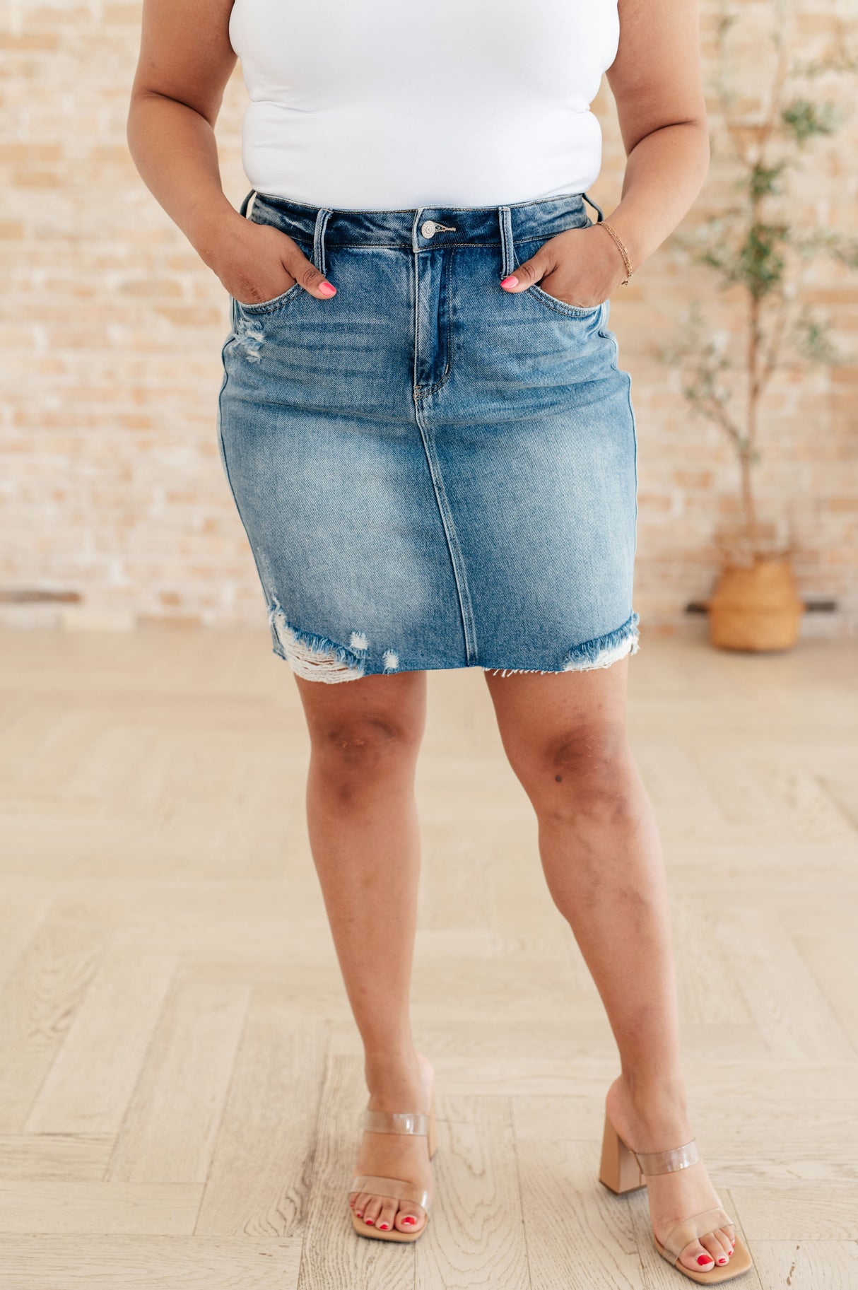 Carol High Rise Rigid Magic Denim Skirt - Liarian Unlimited Boutique