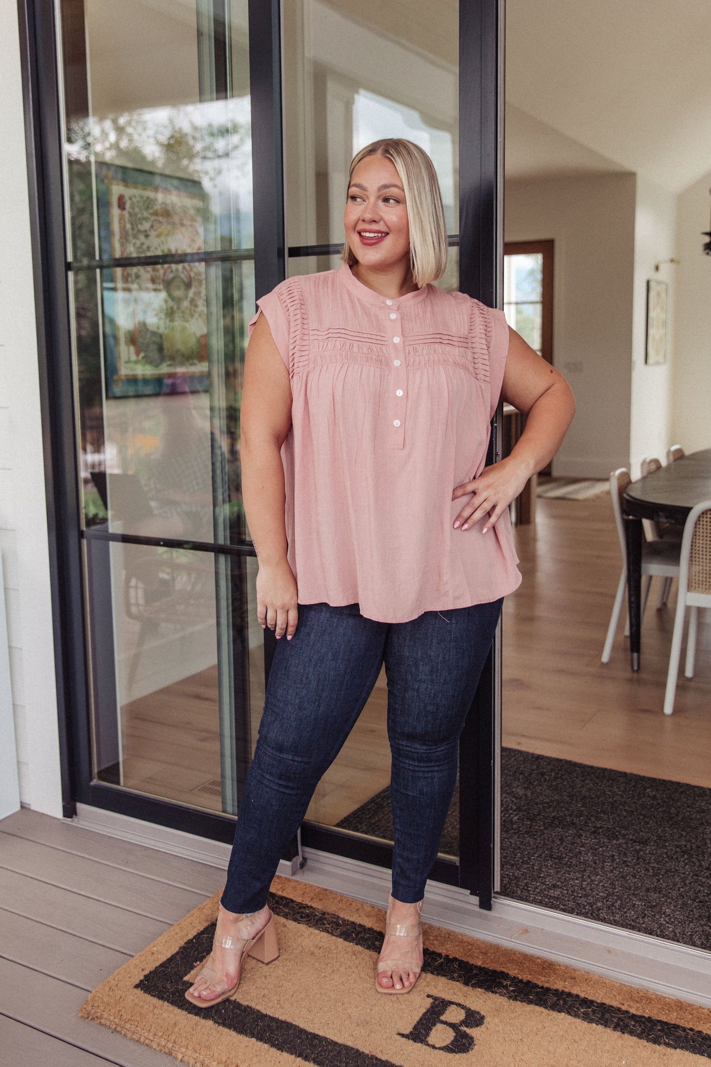 Pleat Detail Button Up Blouse in Pink - Liarian Unlimited Boutique