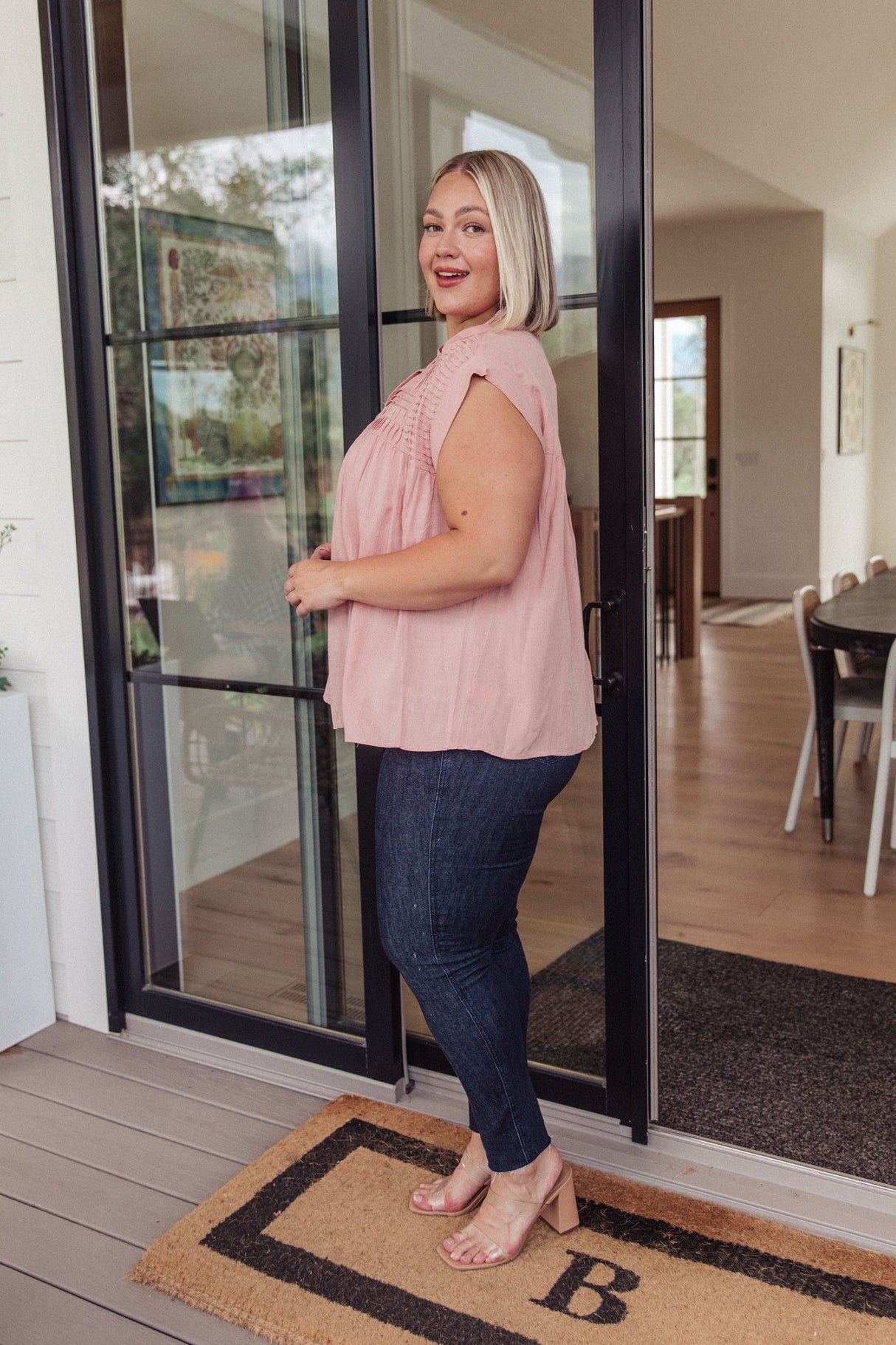 Pleat Detail Button Up Blouse in Pink - Liarian Unlimited Boutique