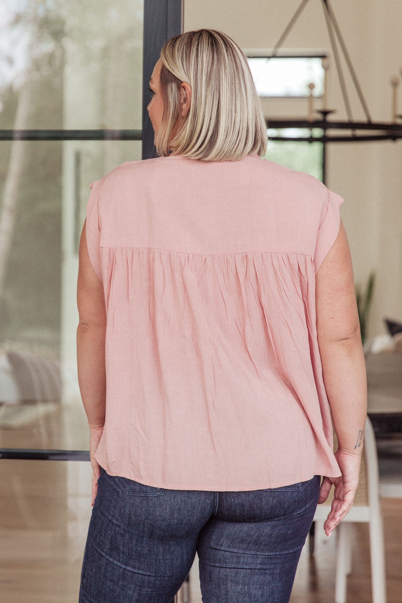 Pleat Detail Button Up Blouse in Pink - Liarian Unlimited Boutique