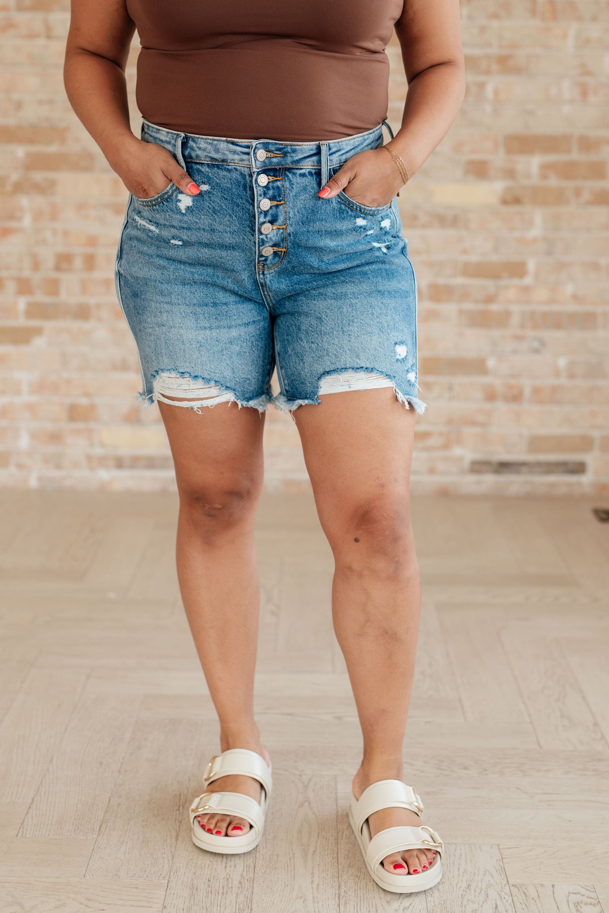 Kara High Rise Rigid Magic Button Fly Cutoff Shorts - Liarian Unlimited Boutique