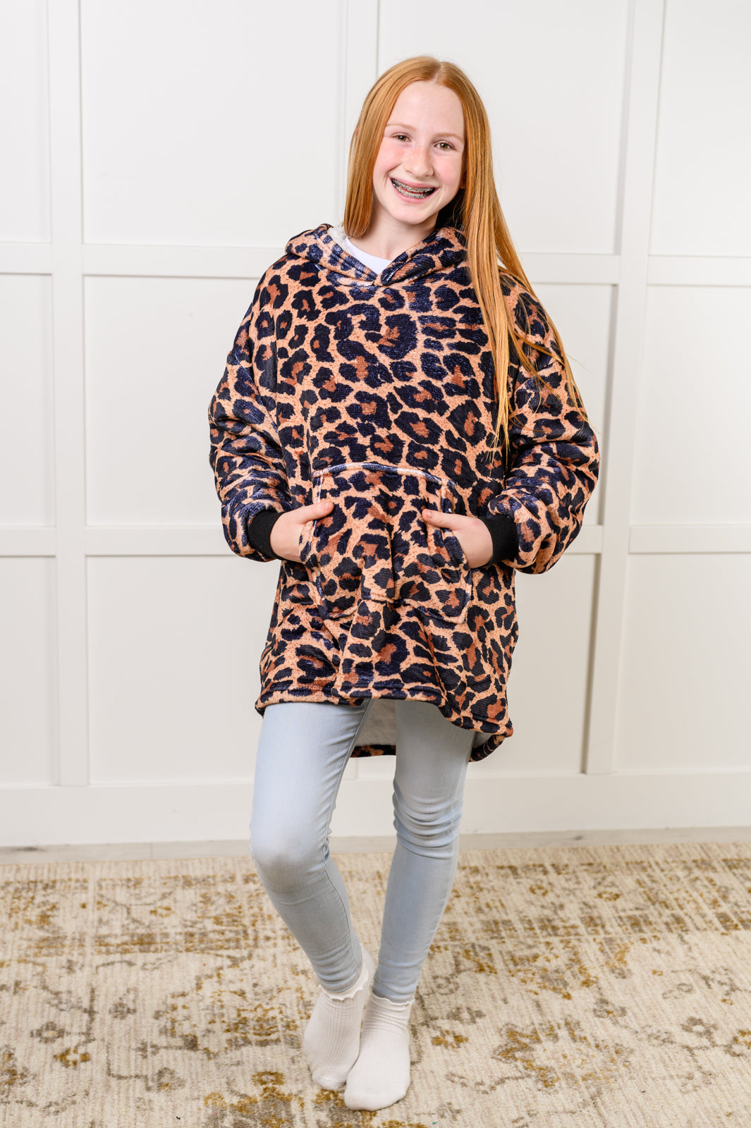 Manta con capucha extragrande para niños con estampado de leopardo
