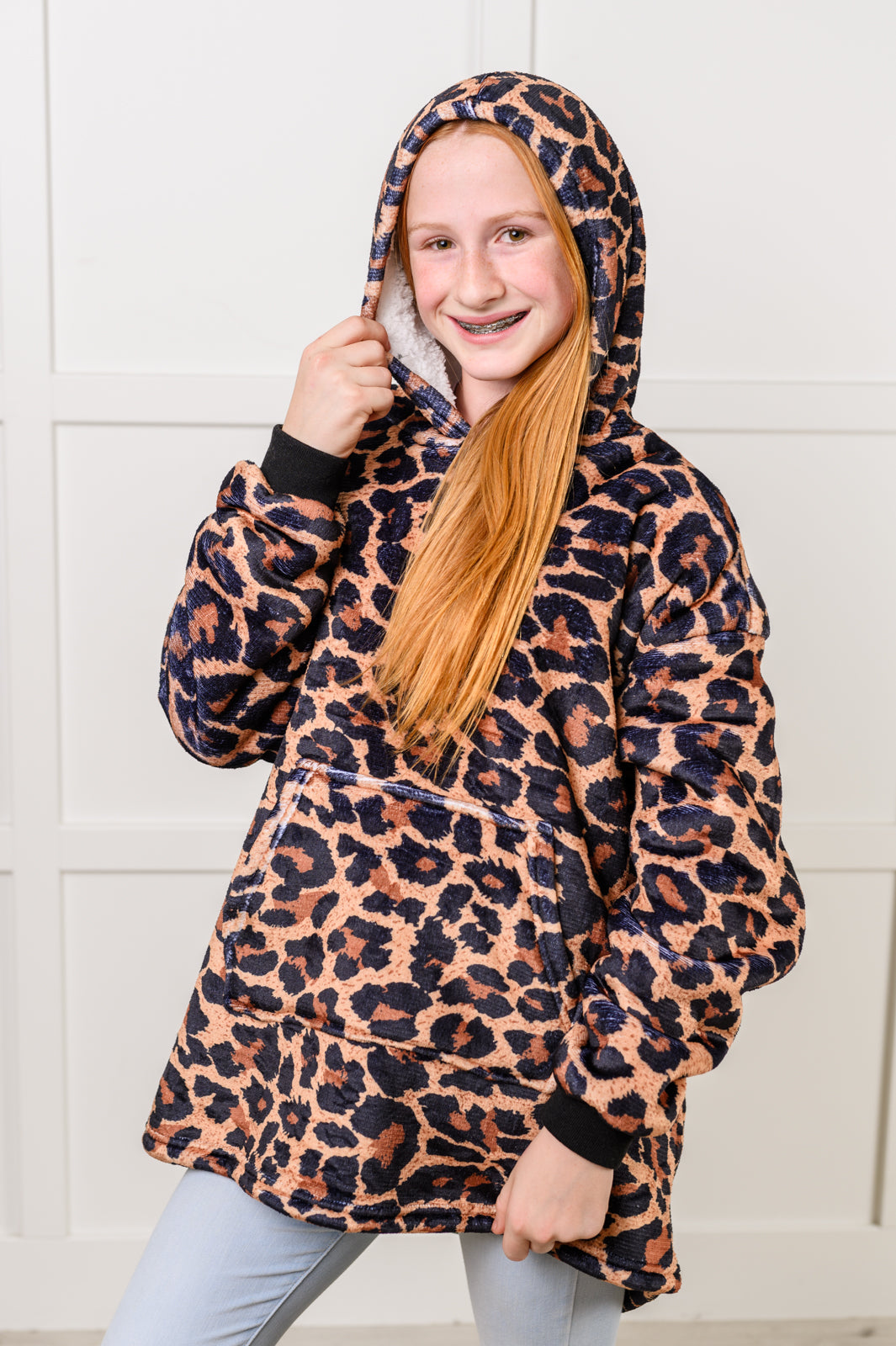 Manta con capucha extragrande para niños con estampado de leopardo