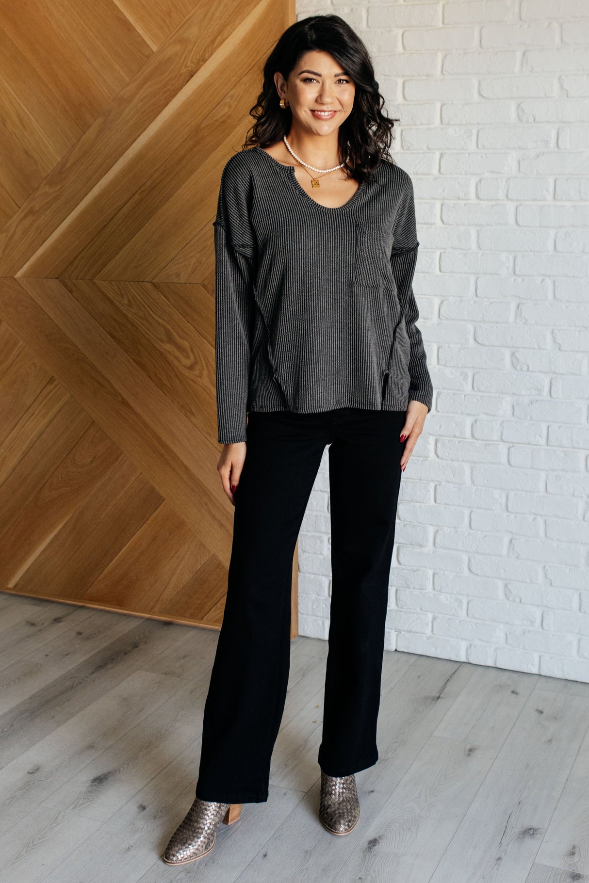 Kinda Sorta Ribbed Top in Charcoal - Liarian Unlimited Boutique