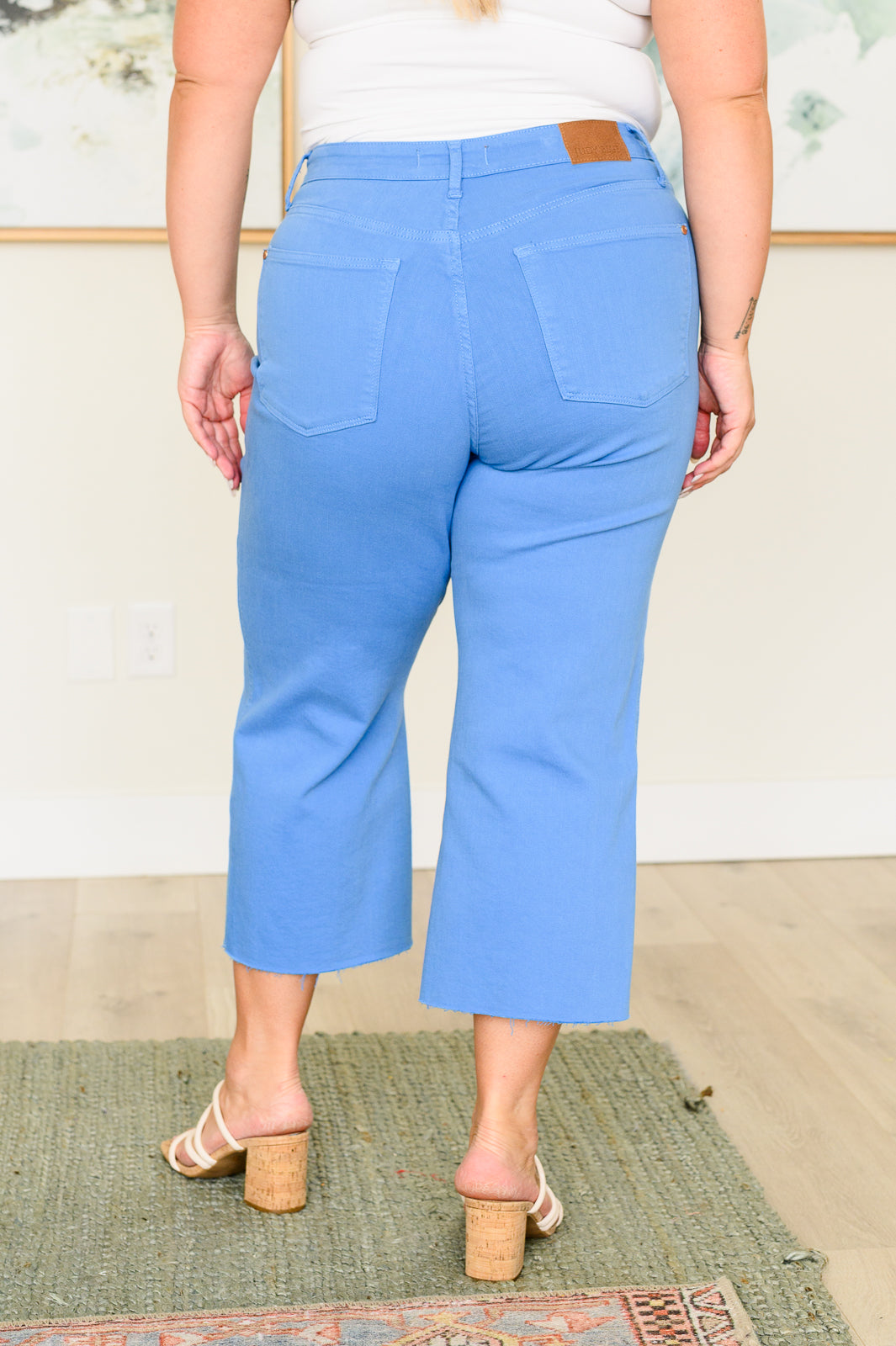 Lisa High Rise Control Top Wide Leg Crop Jeans in Sky Blue - Liarian Unlimited Boutique