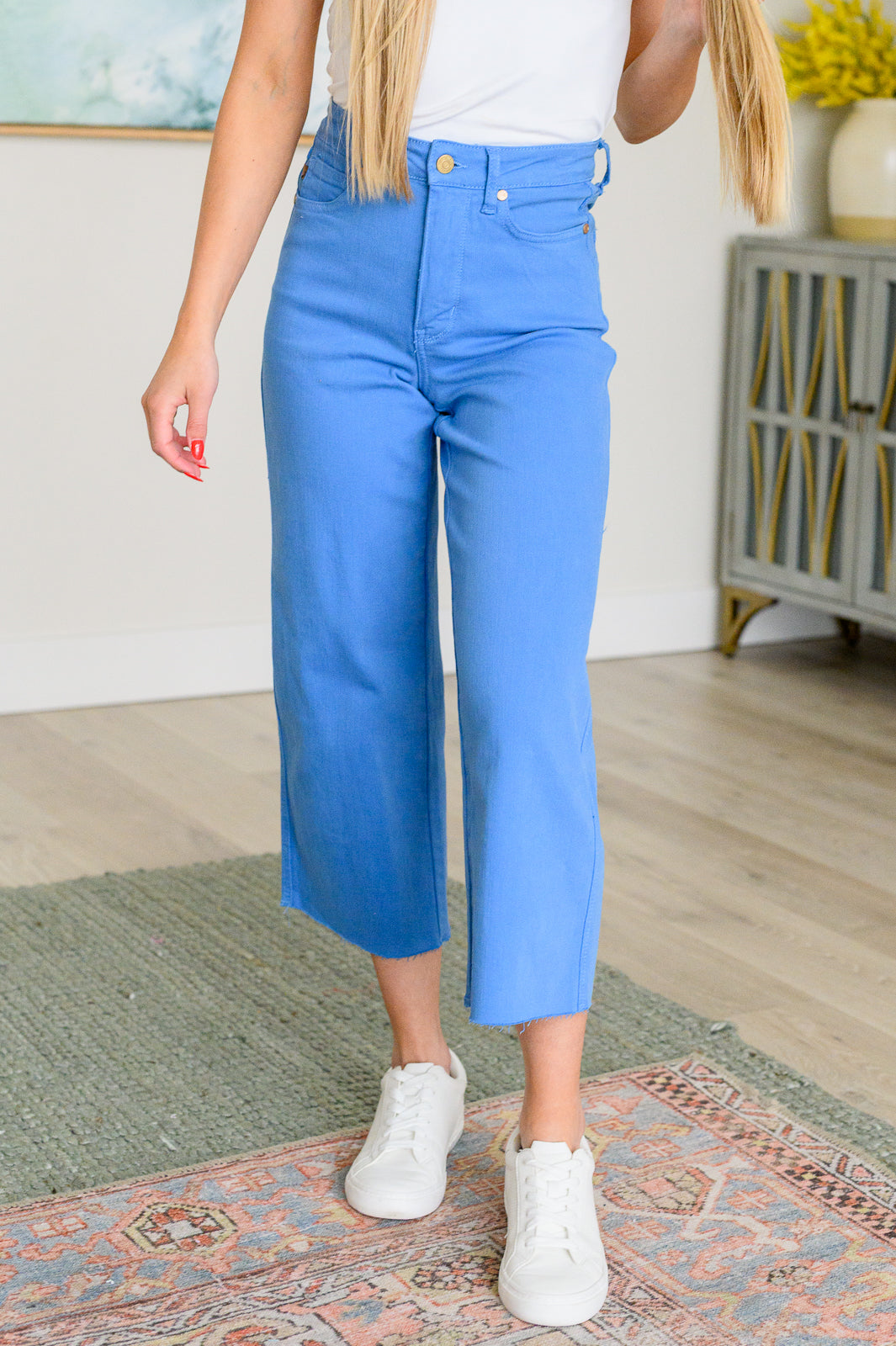 Lisa High Rise Control Top Wide Leg Crop Jeans in Sky Blue - Liarian Unlimited Boutique