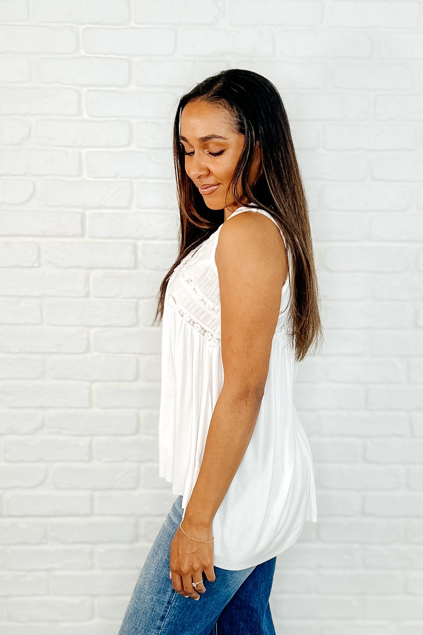 Let em' Breathe V-Neck Tank in Off White