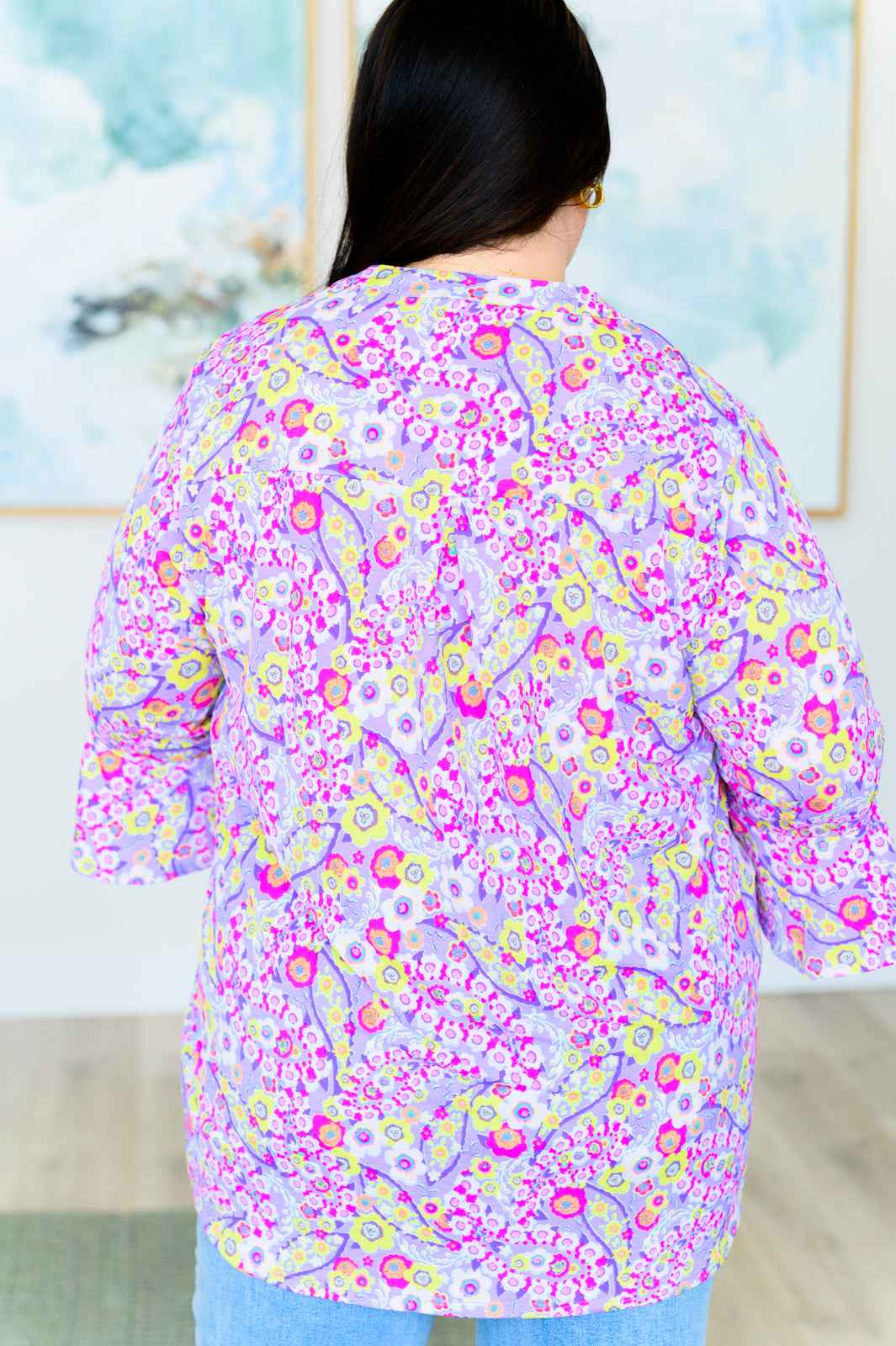 Lizzy Bell Sleeve Top in Lavender Retro Ditsy Floral - Liarian Unlimited Boutique