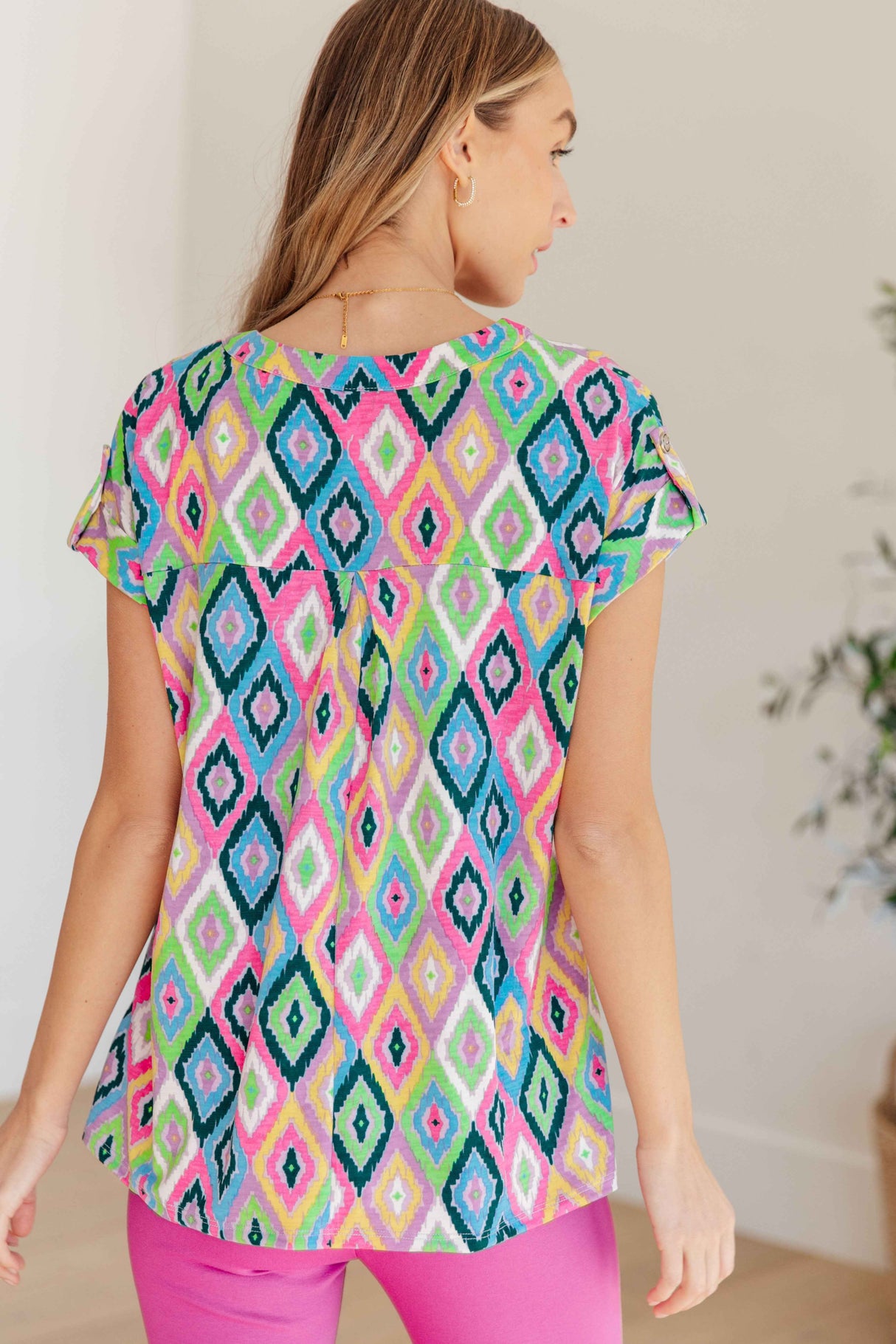 Lizzy Cap Sleeve Top in Lavender Ikat - Liarian Unlimited Boutique