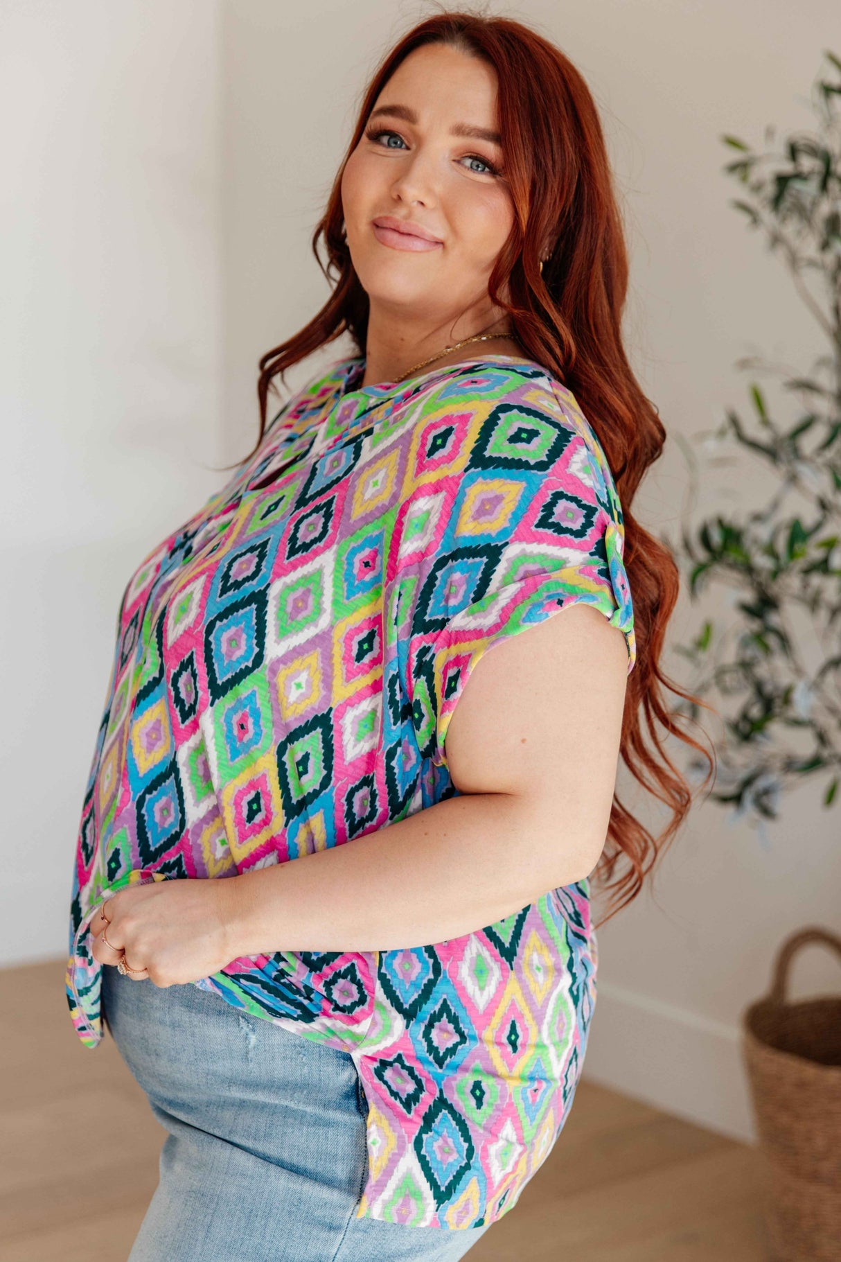 Lizzy Cap Sleeve Top in Lavender Ikat - Liarian Unlimited Boutique