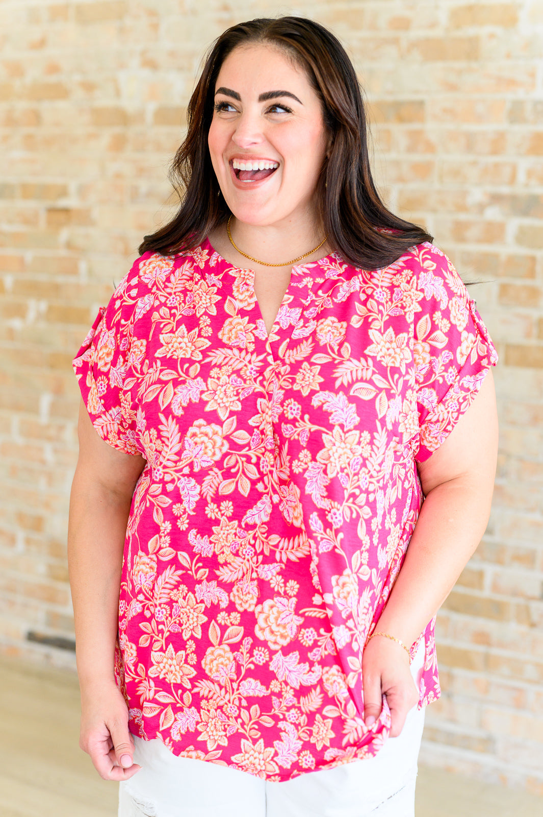 Blusa de manga corta Lizzy con estampado floral rosa y melocotón