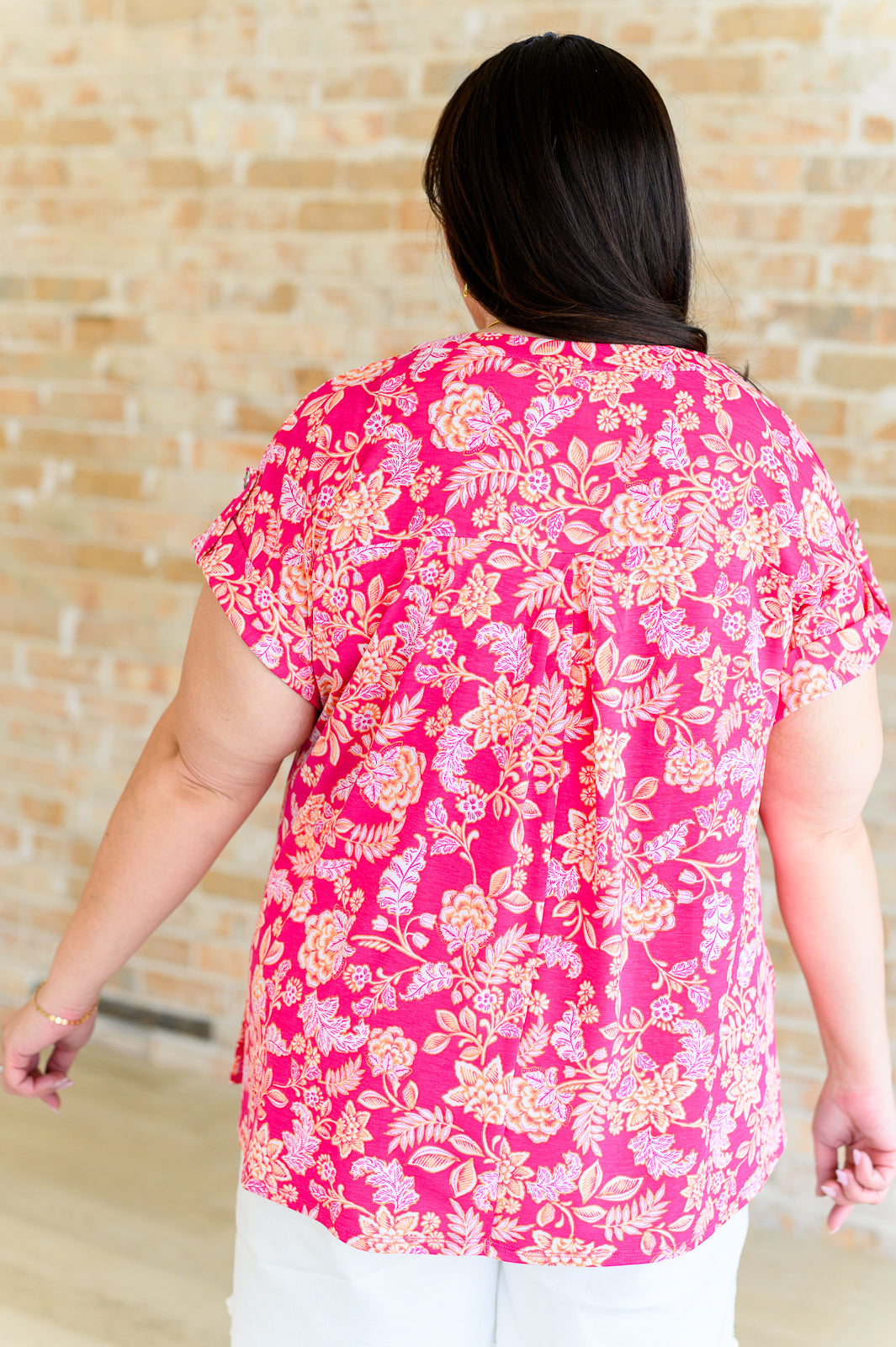 Blusa de manga corta Lizzy con estampado floral rosa y melocotón
