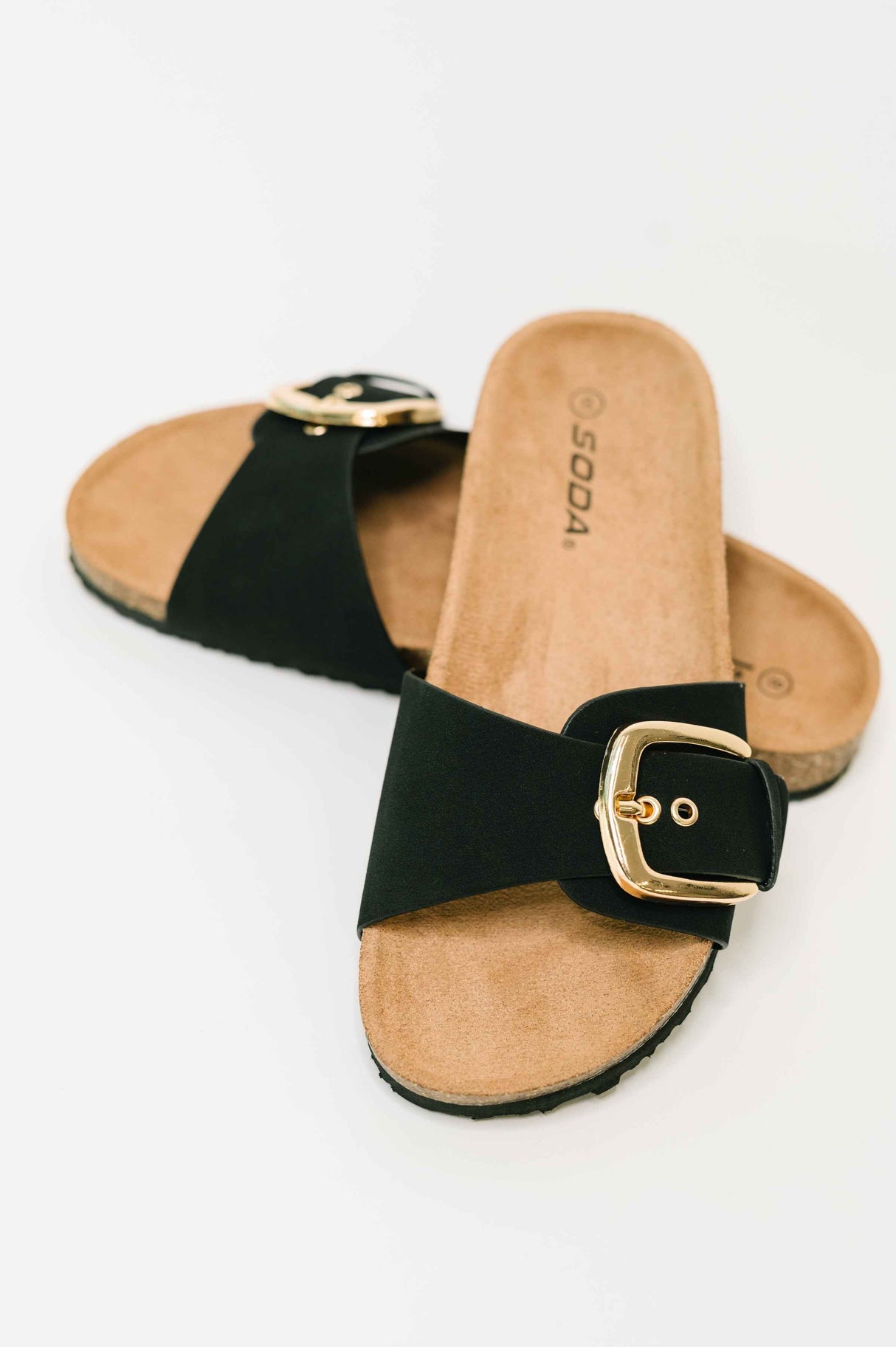 Lizzy Slip On Buckle Strap Sandal in Black