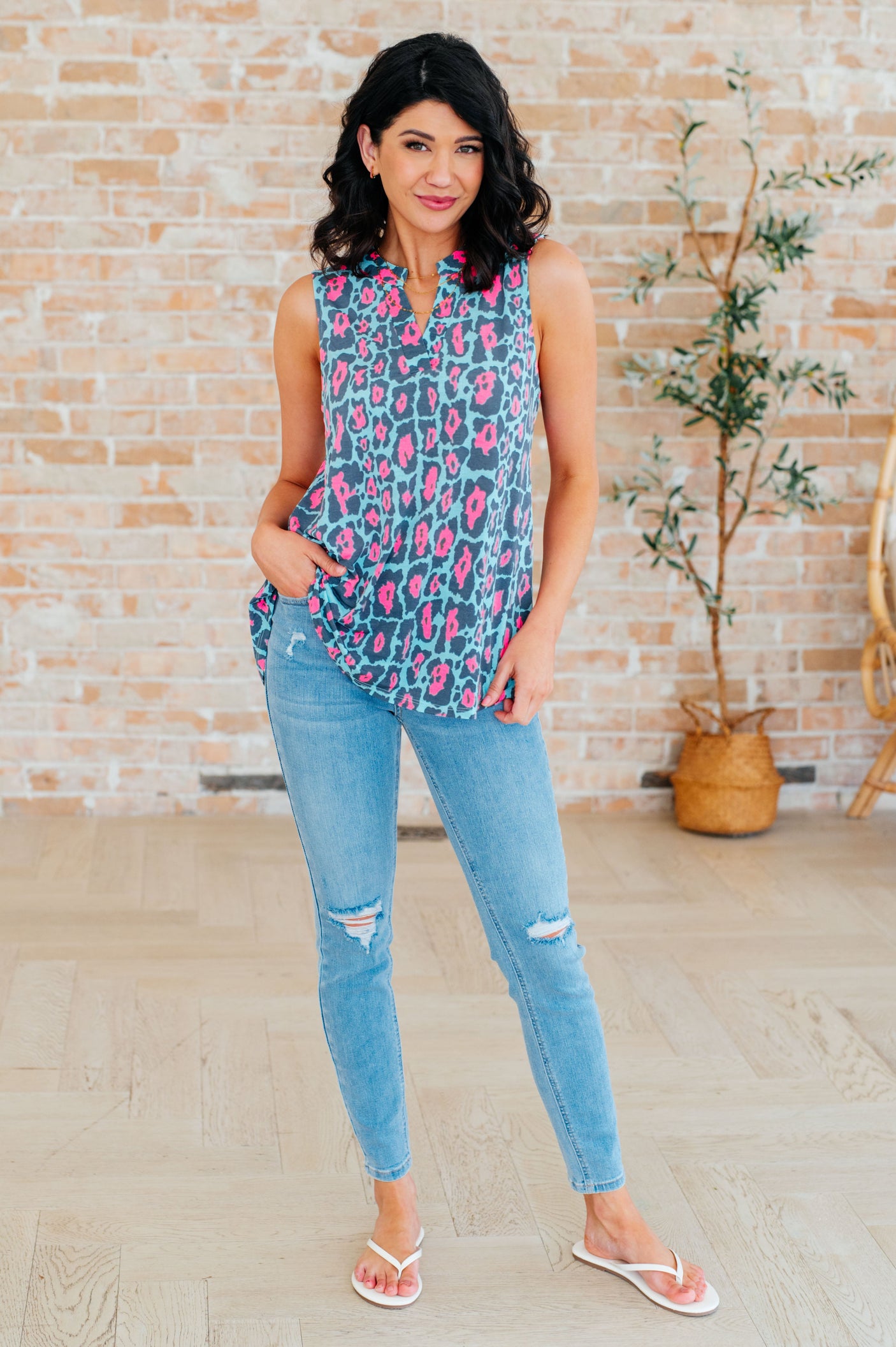 Lizzy Tank Top in Mint and Pink Leopard - Liarian Unlimited Boutique