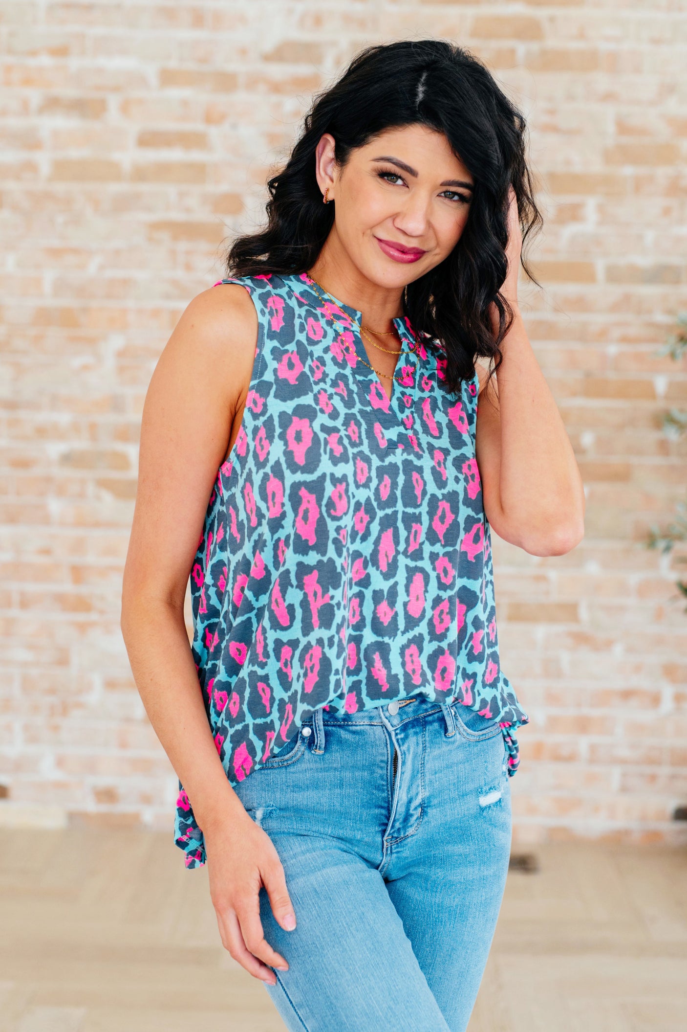 Lizzy Tank Top in Mint and Pink Leopard - Liarian Unlimited Boutique
