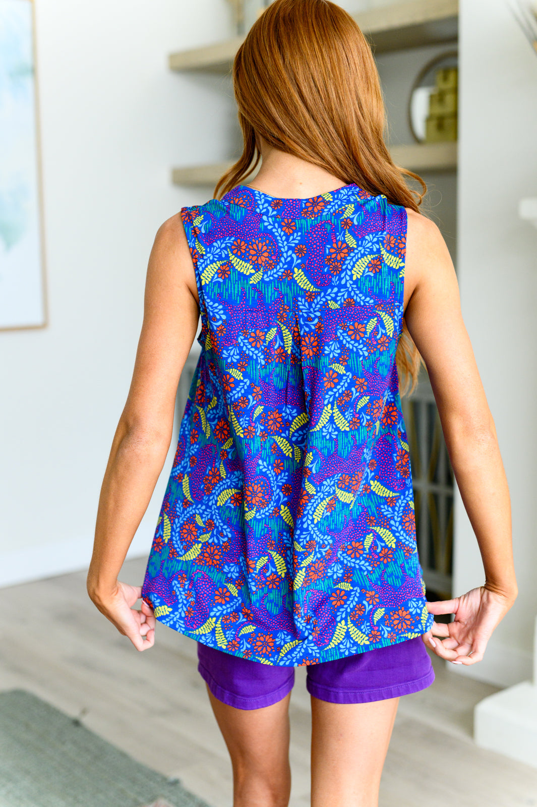 Lizzy Tank Top in Royal and Red Abstract - Liarian Unlimited Boutique