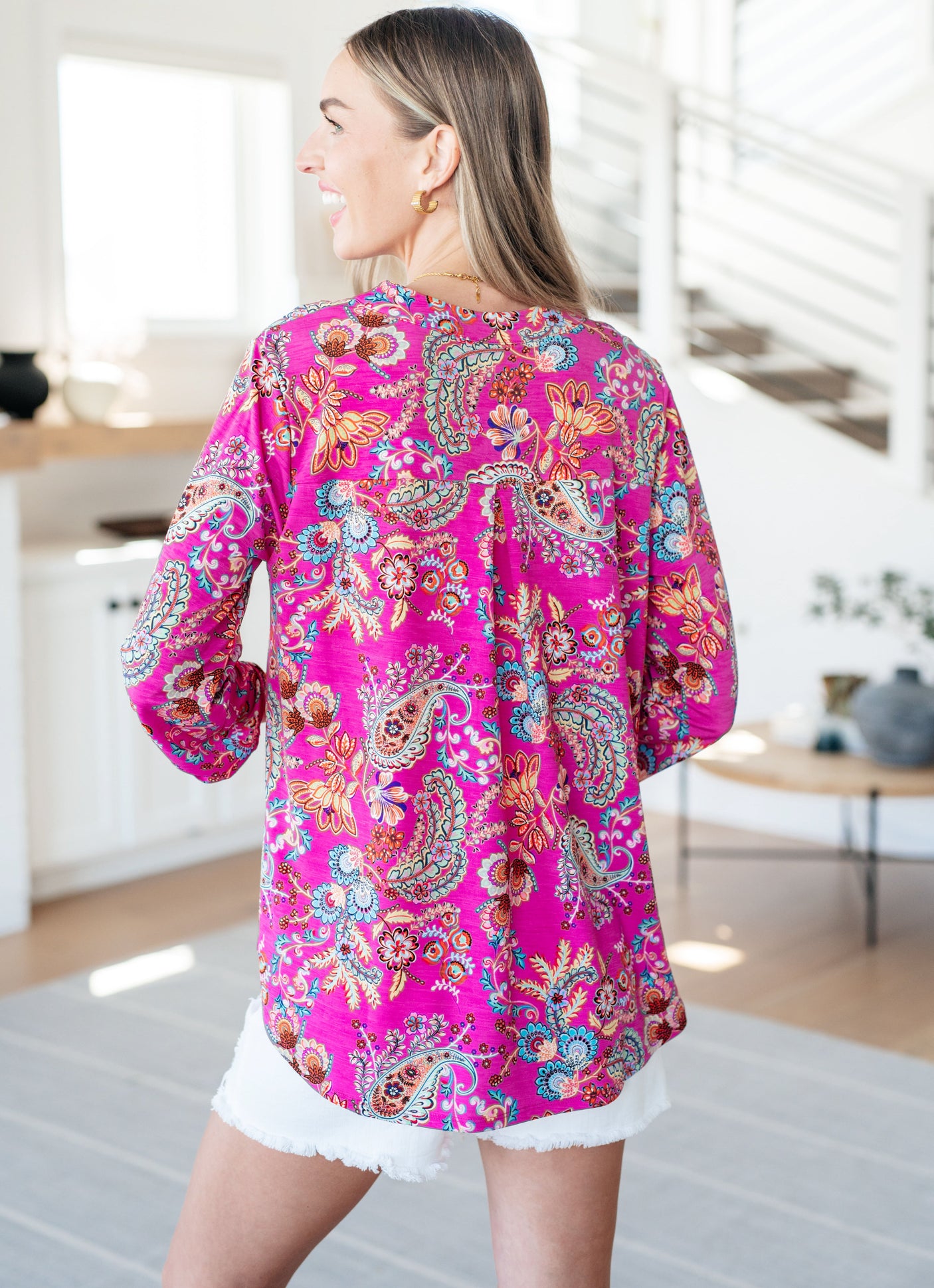 Lizzy Top in Magenta Floral Paisley - Liarian Unlimited Boutique
