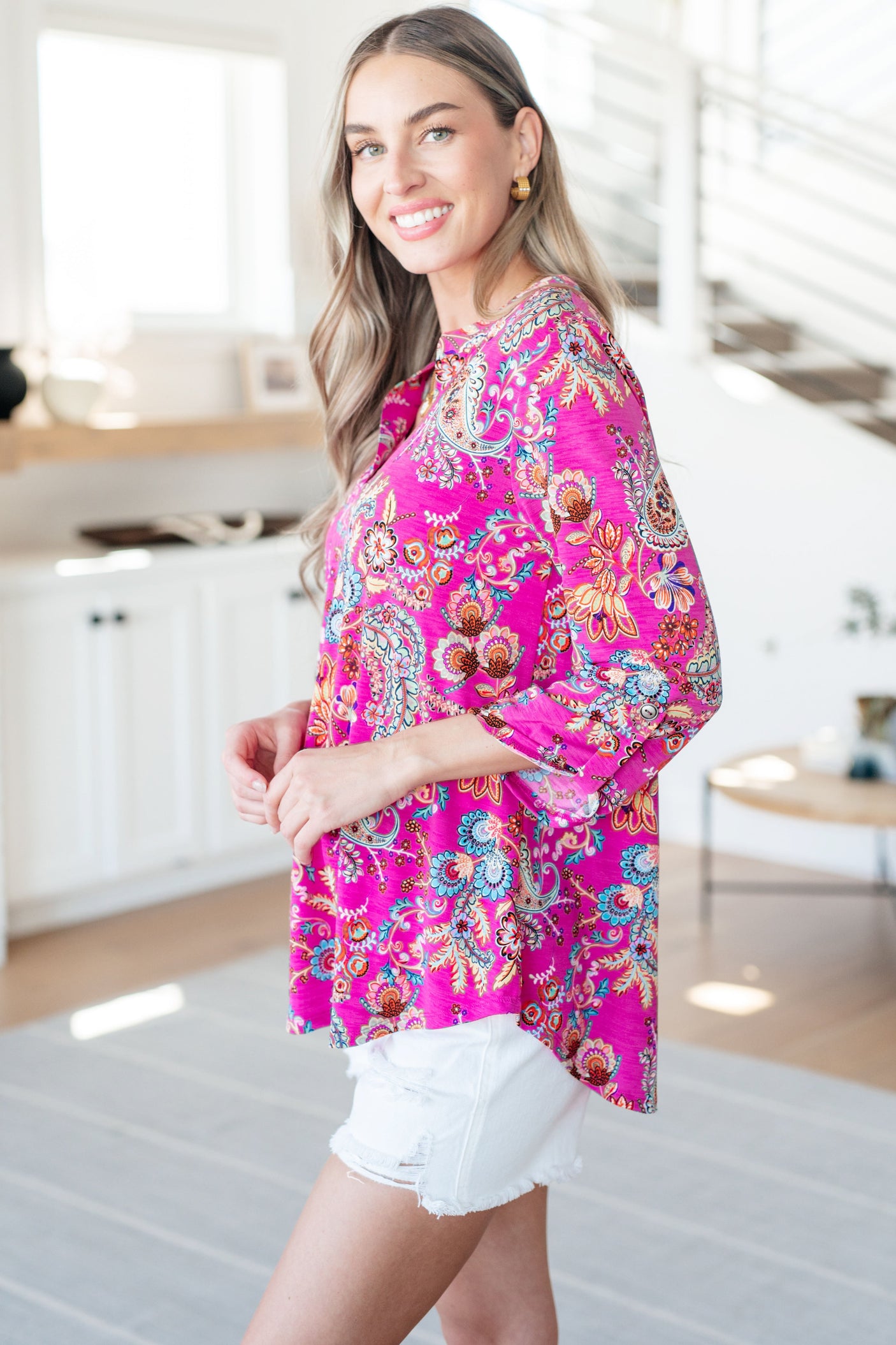 Lizzy Top in Magenta Floral Paisley - Liarian Unlimited Boutique