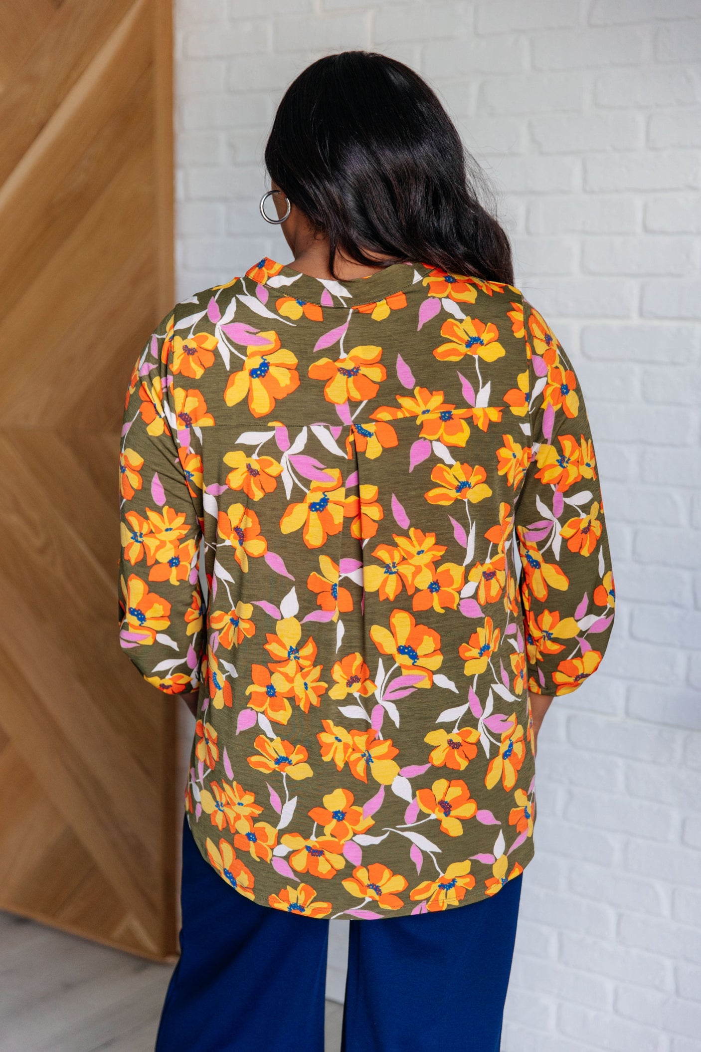 Lizzy Top en estampado floral oliva y mostaza