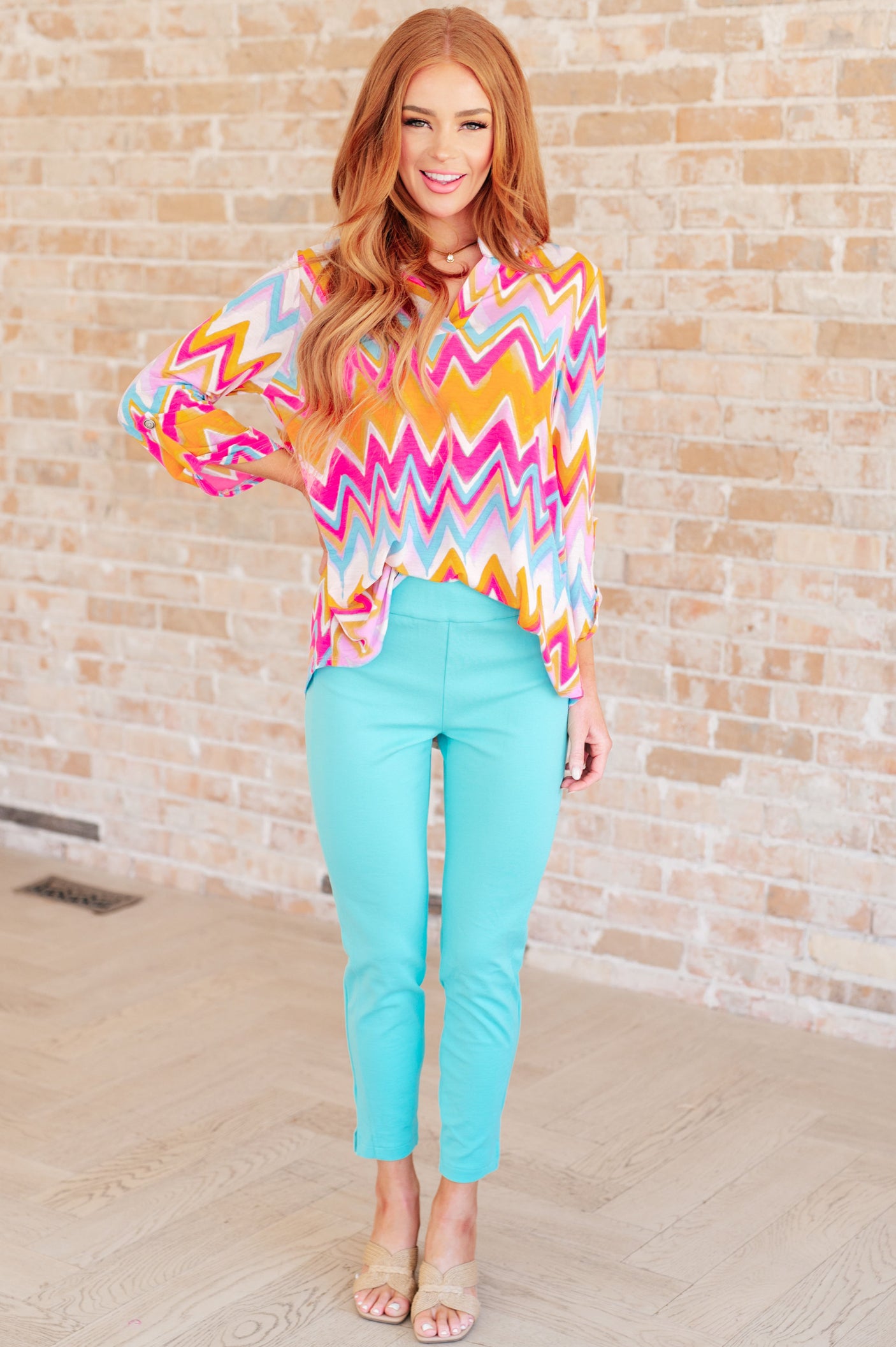 Lizzy Top in Orange Multi Chevron - Liarian Unlimited Boutique