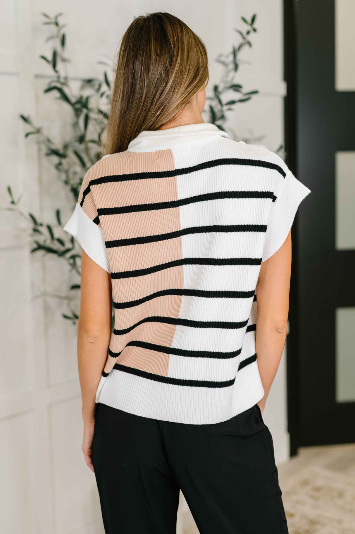 Lonely Traveler Striped Quarter Zip Vest in White