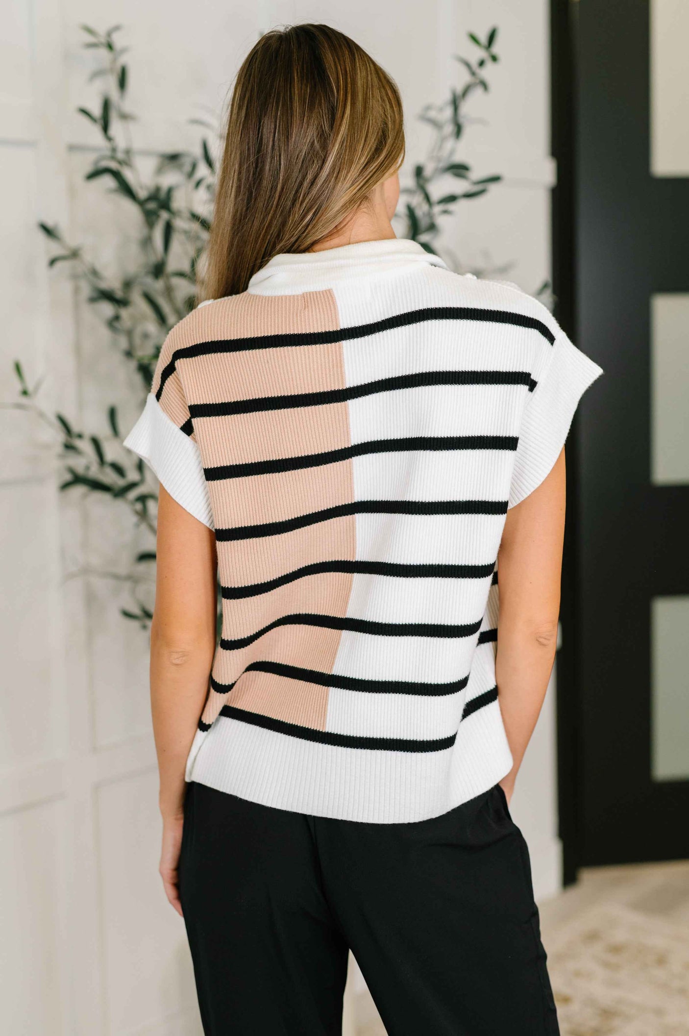 Lonely Traveler Striped Quarter Zip Vest in White