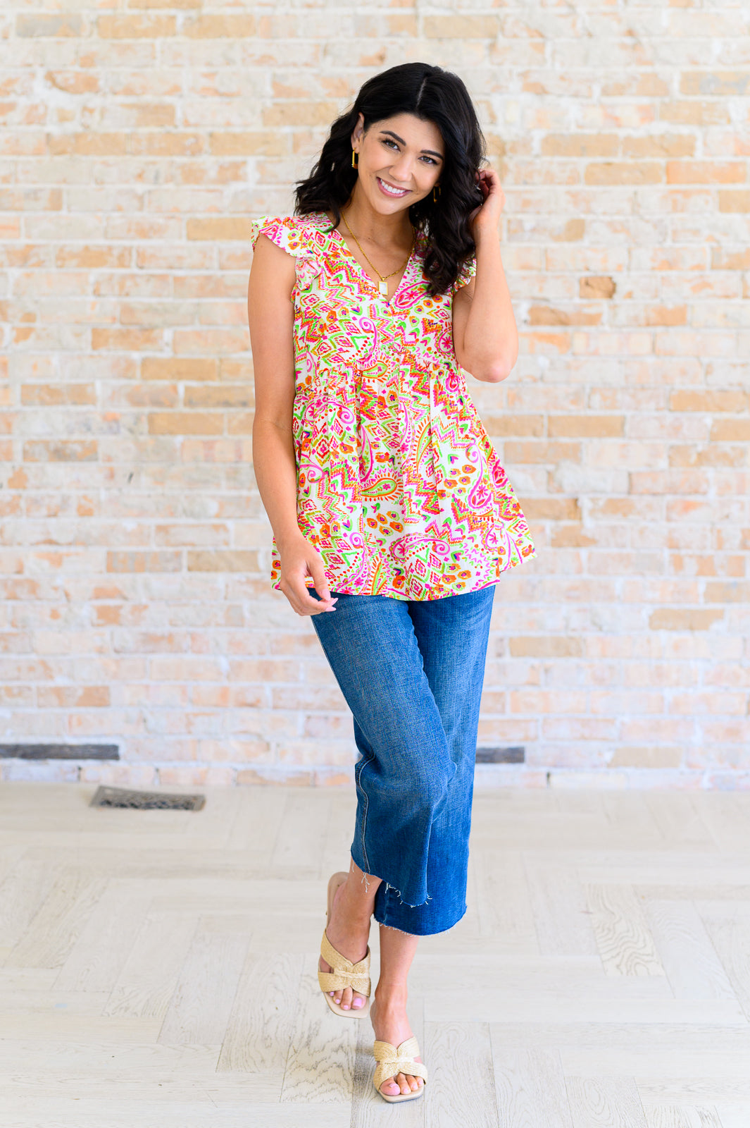 Top Lucy con ojales en marfil multi