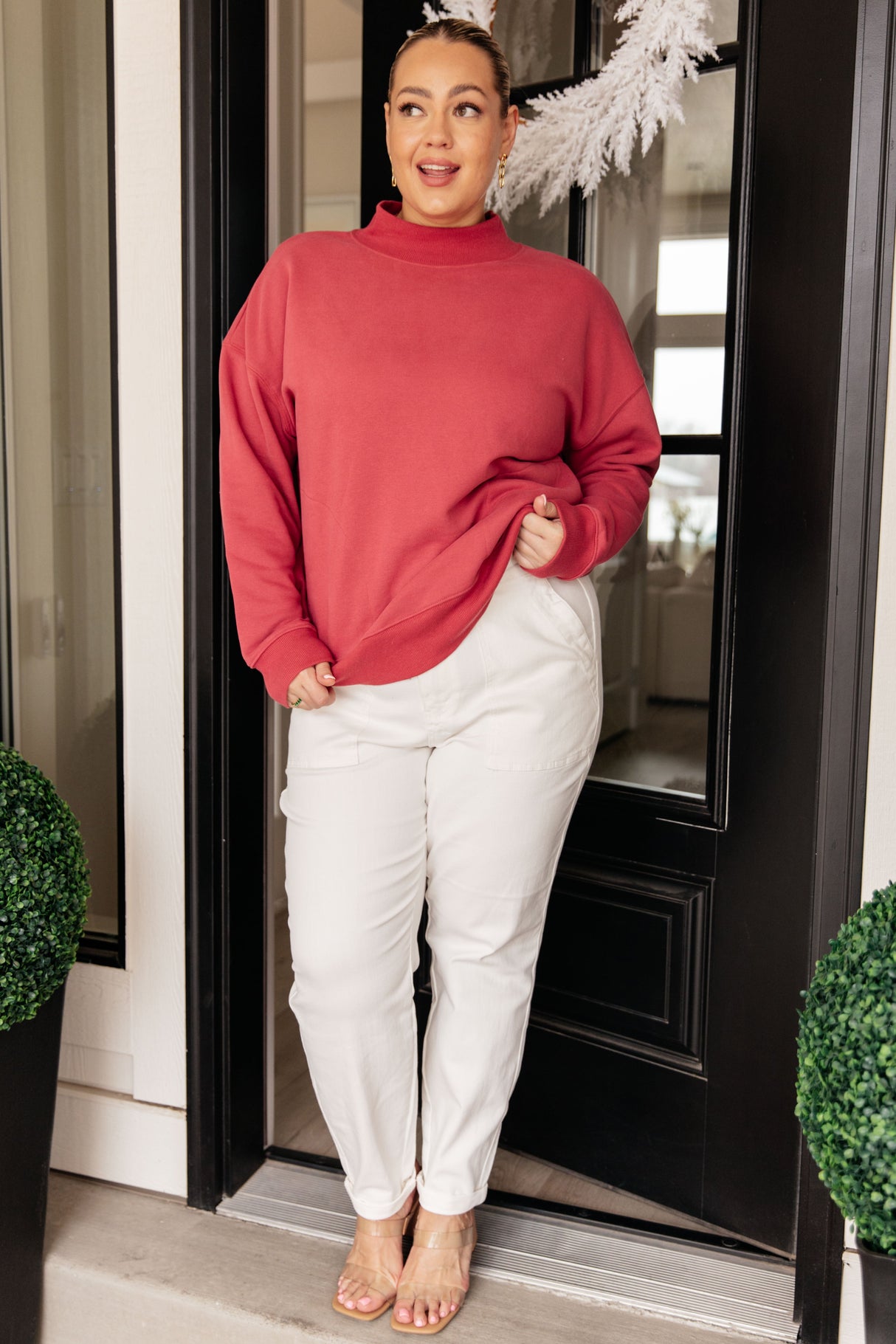 Make No Mistake Mock Neck Pullover in Cranberry - Liarian Unlimited Boutique