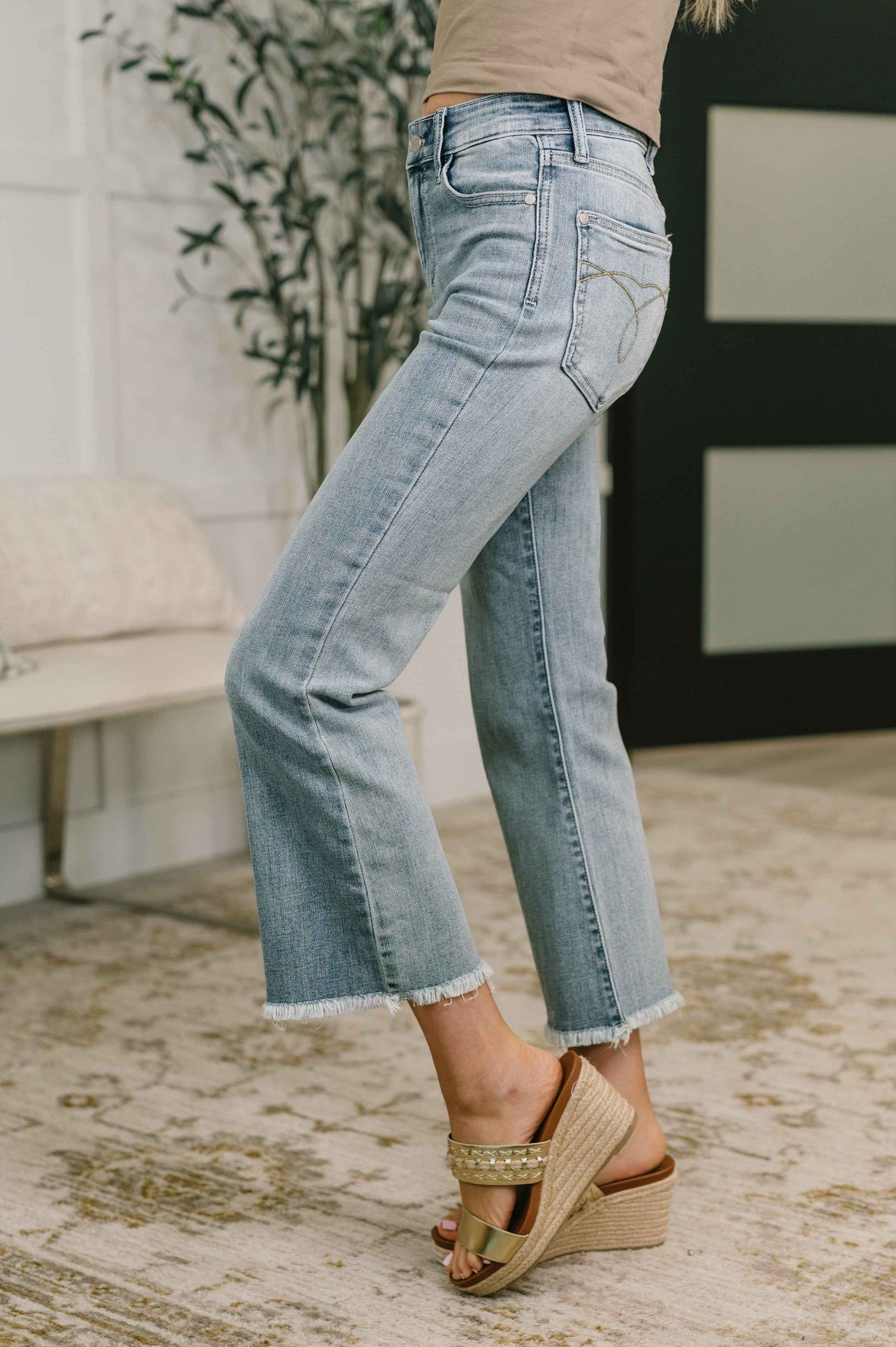 Mckaylee Mid Rise Kick Flare Jeans with Frayed Hem