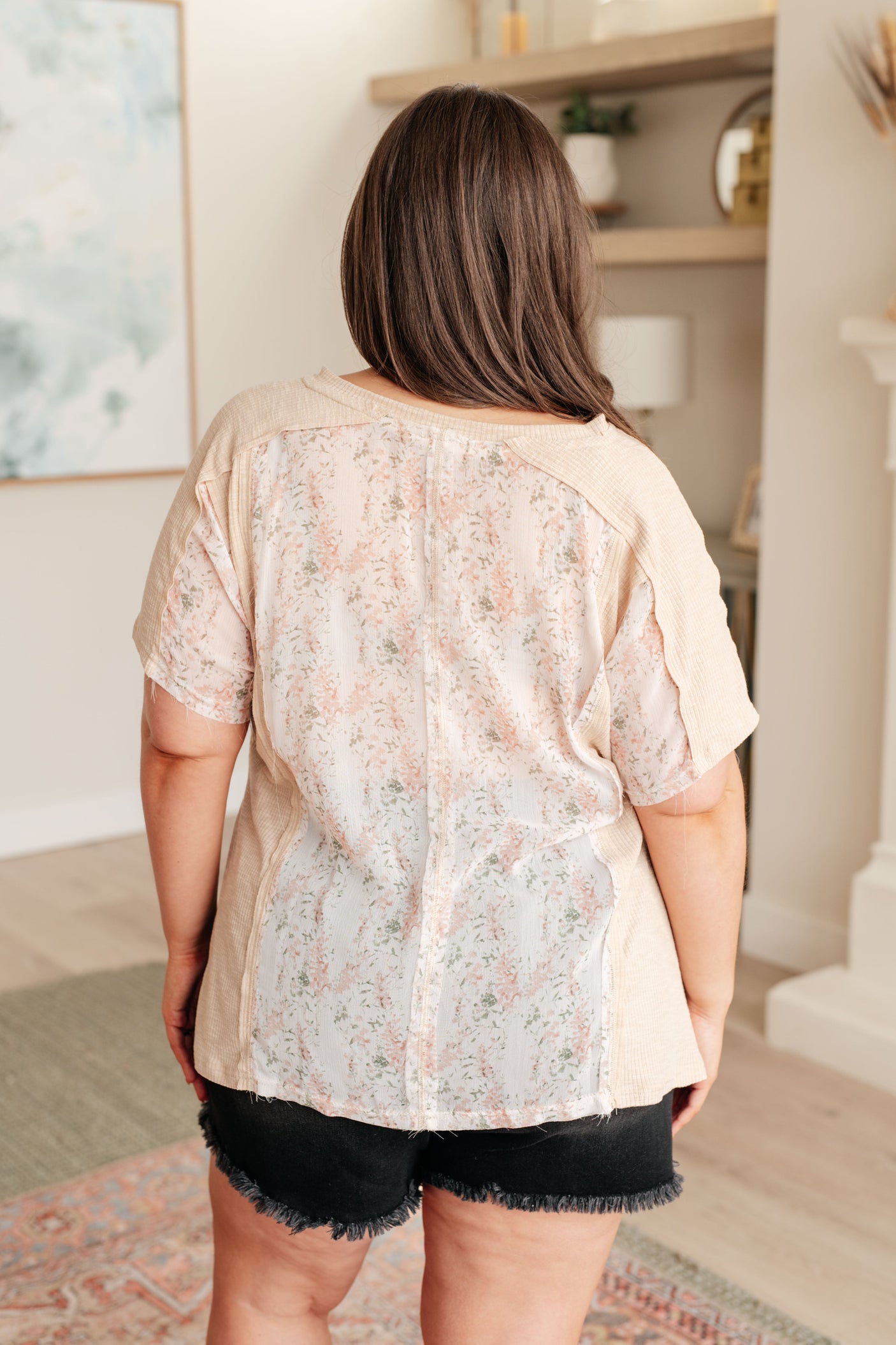 Mention Me Floral Accent Top in Toasted Almond - Liarian Unlimited Boutique