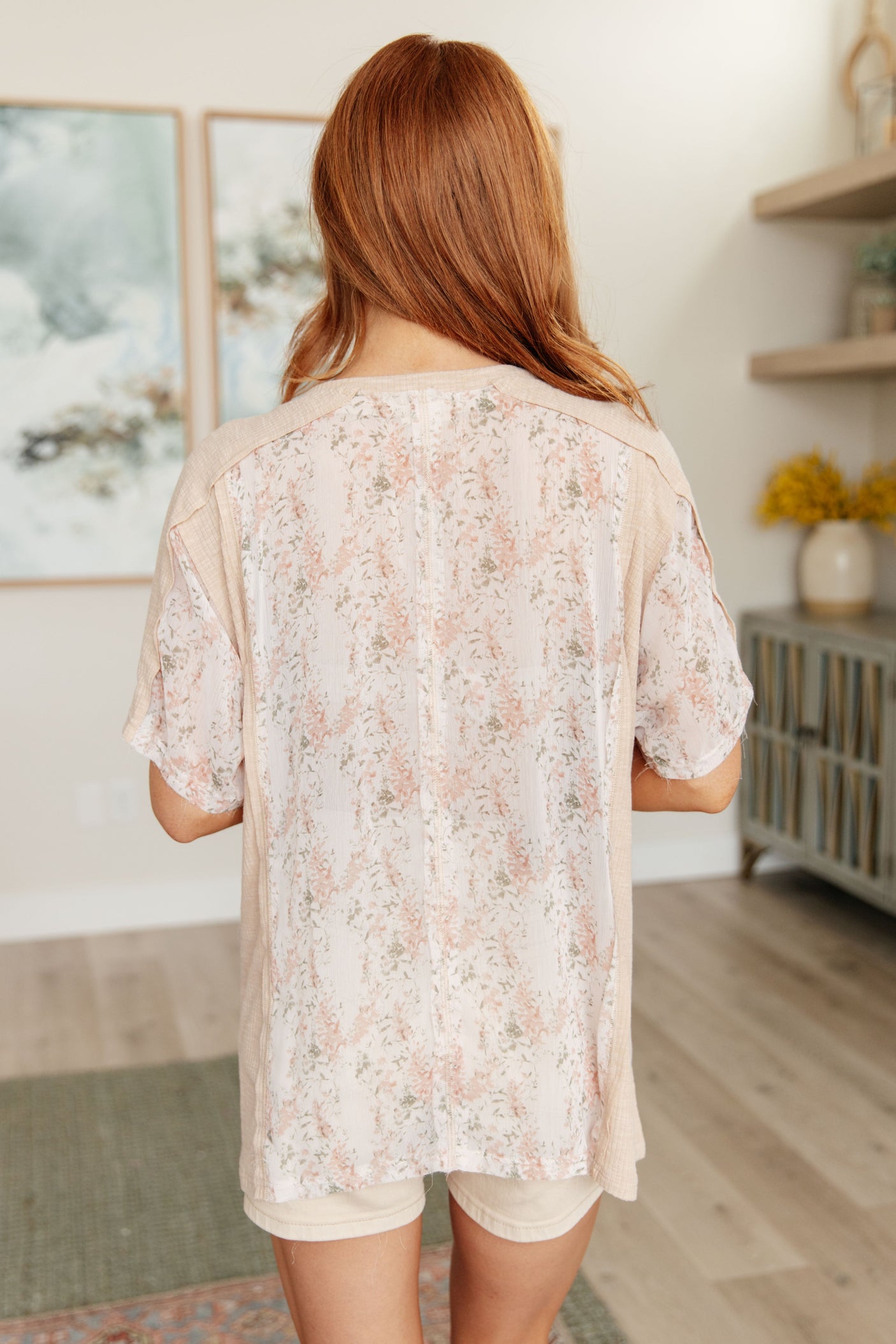 Mention Me Floral Accent Top in Toasted Almond - Liarian Unlimited Boutique