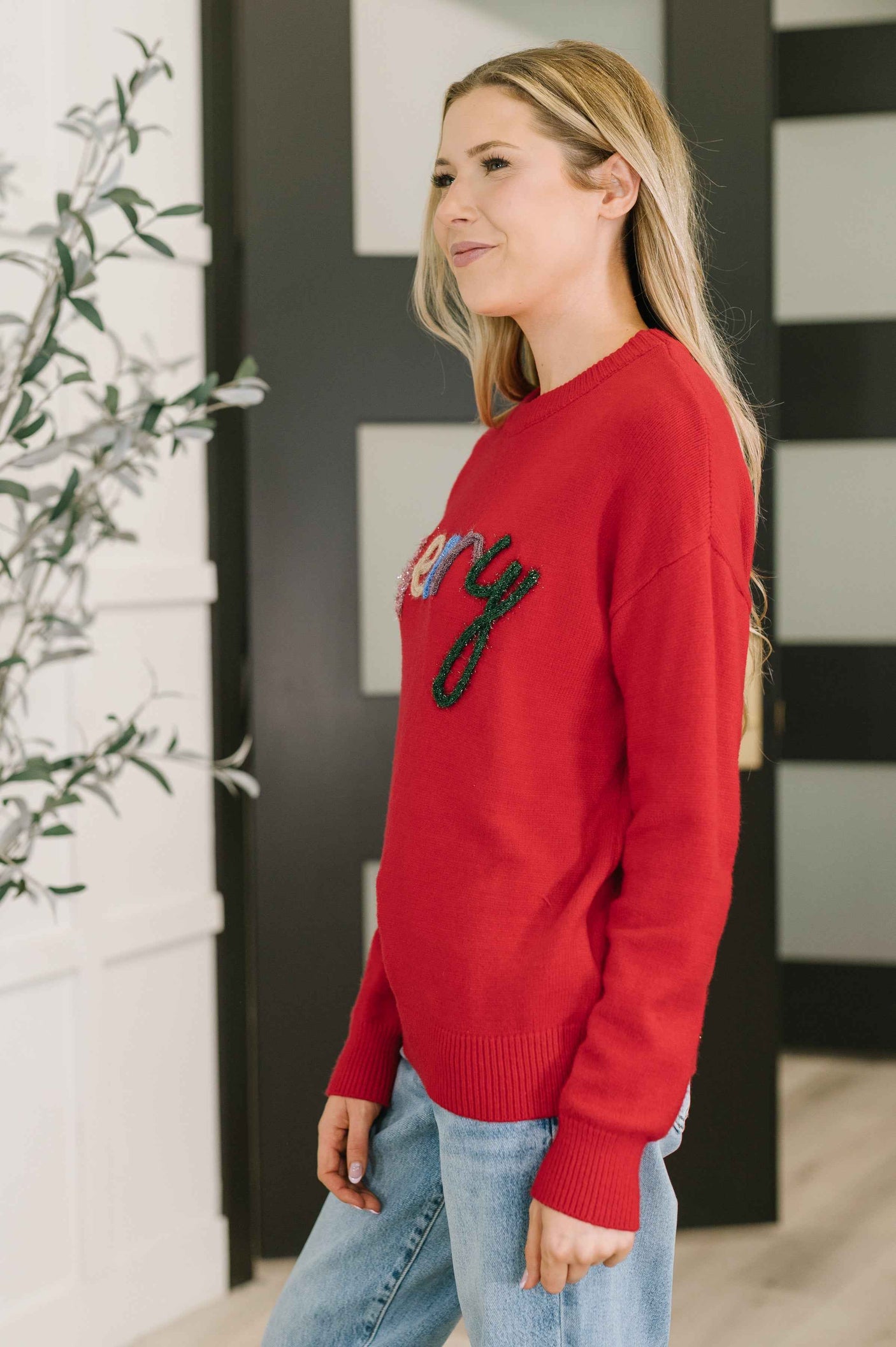 Merry Applique Drop Shoulder Pullover