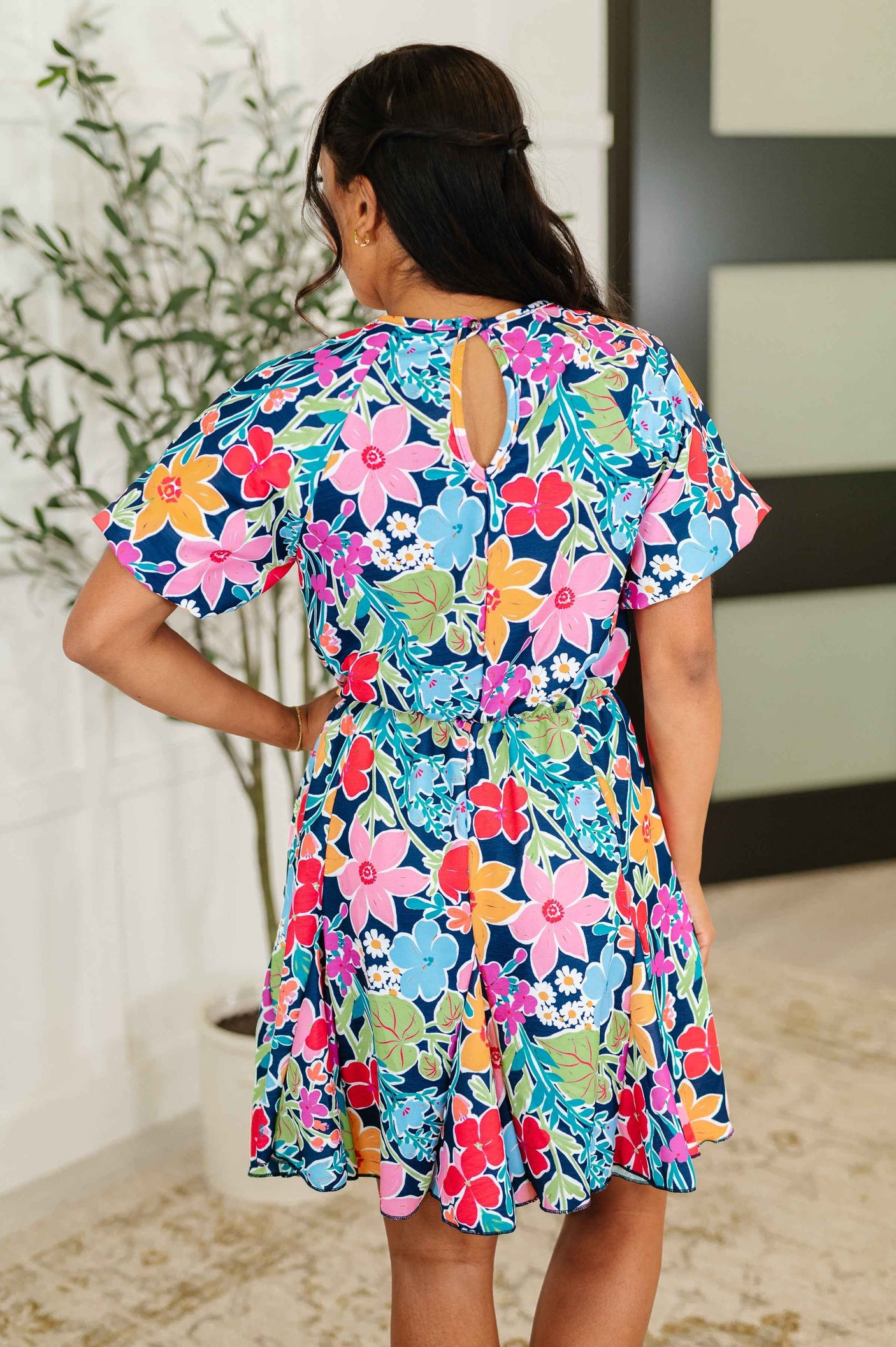 Miss Behave Bubble Sleeve Dress in Navy