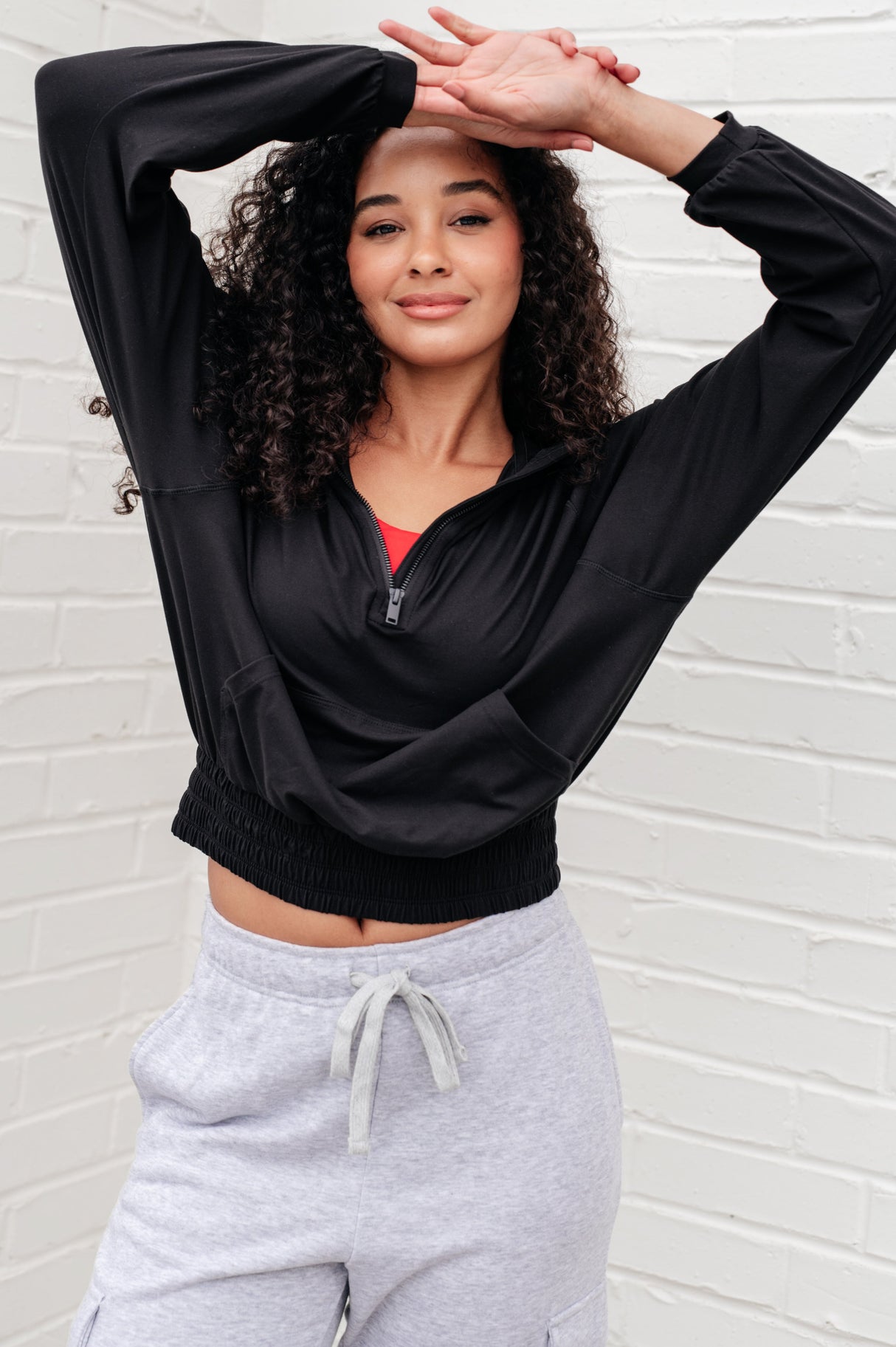 Sudadera con capucha y media cremallera Morning Run en negro