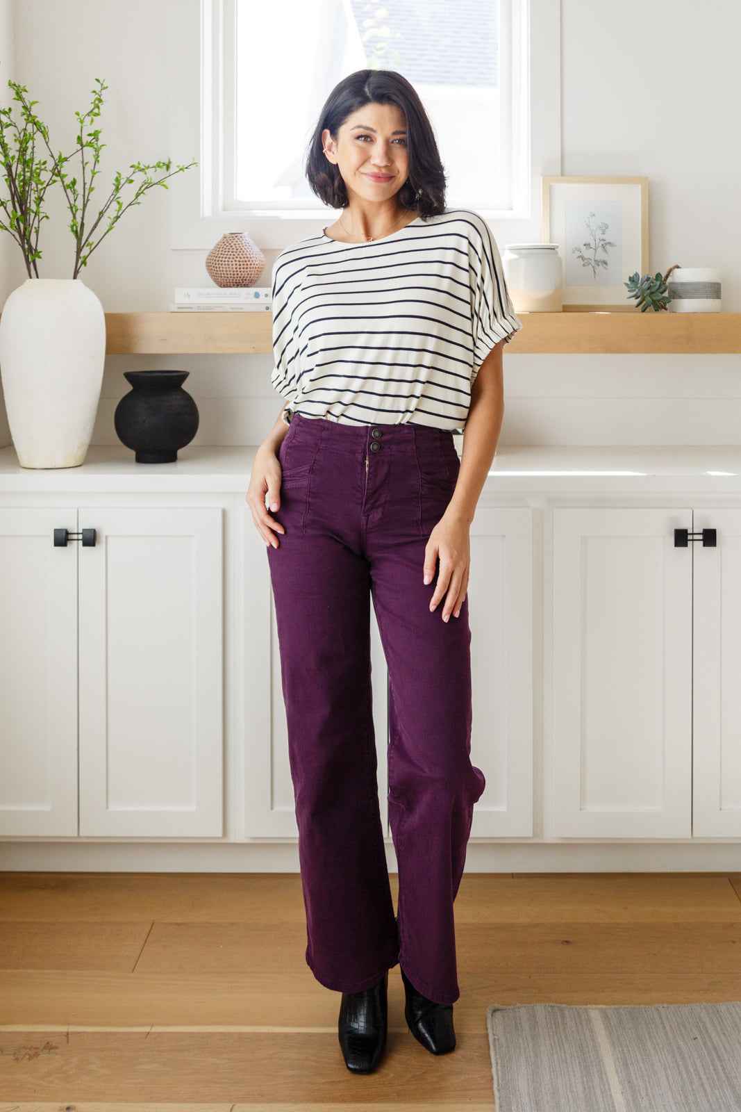 Petunia High Rise Wide Leg Jeans in Plum - Liarian Unlimited Boutique