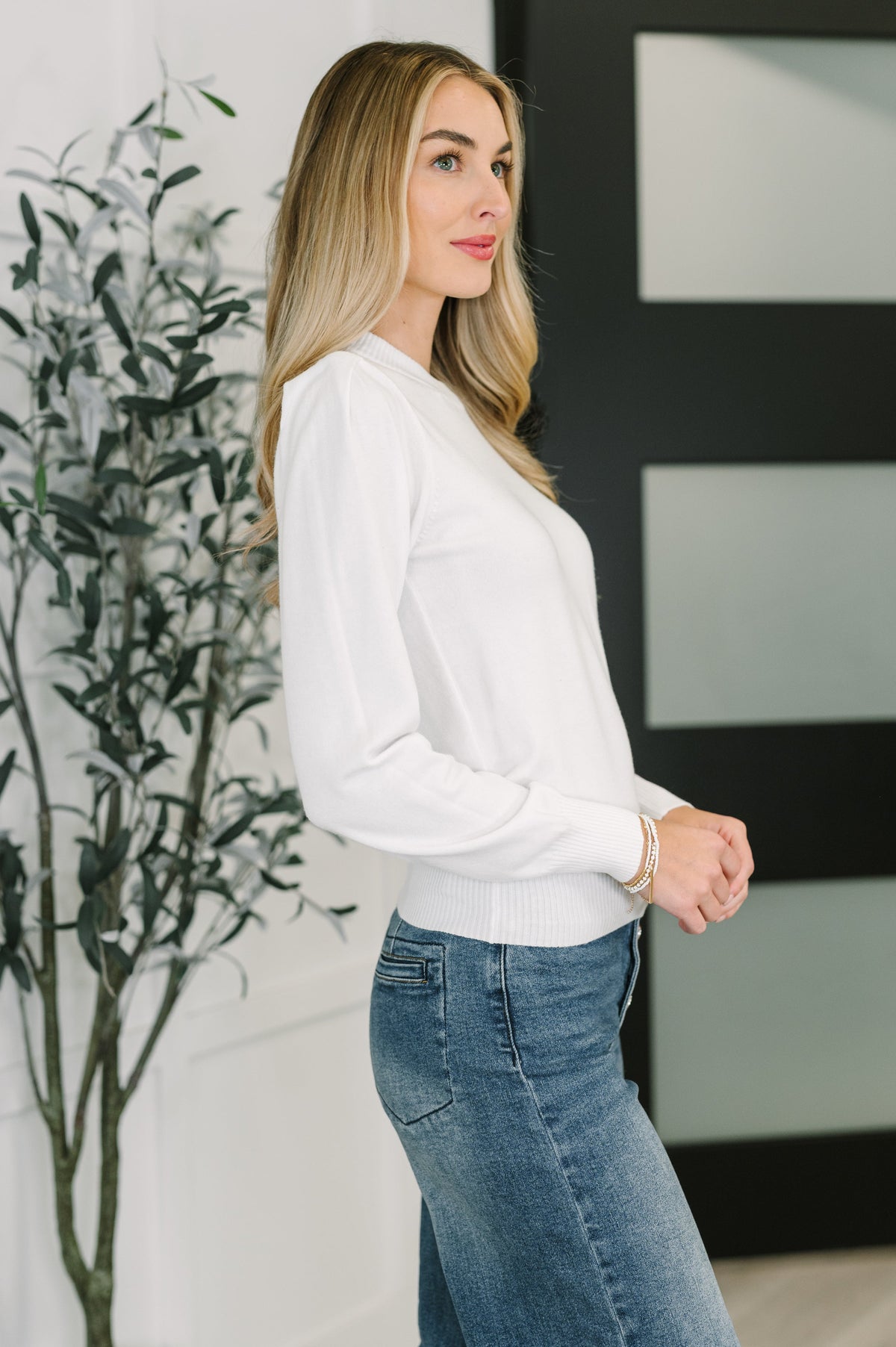 Necessary Closet Space Long Sleeve Top in White