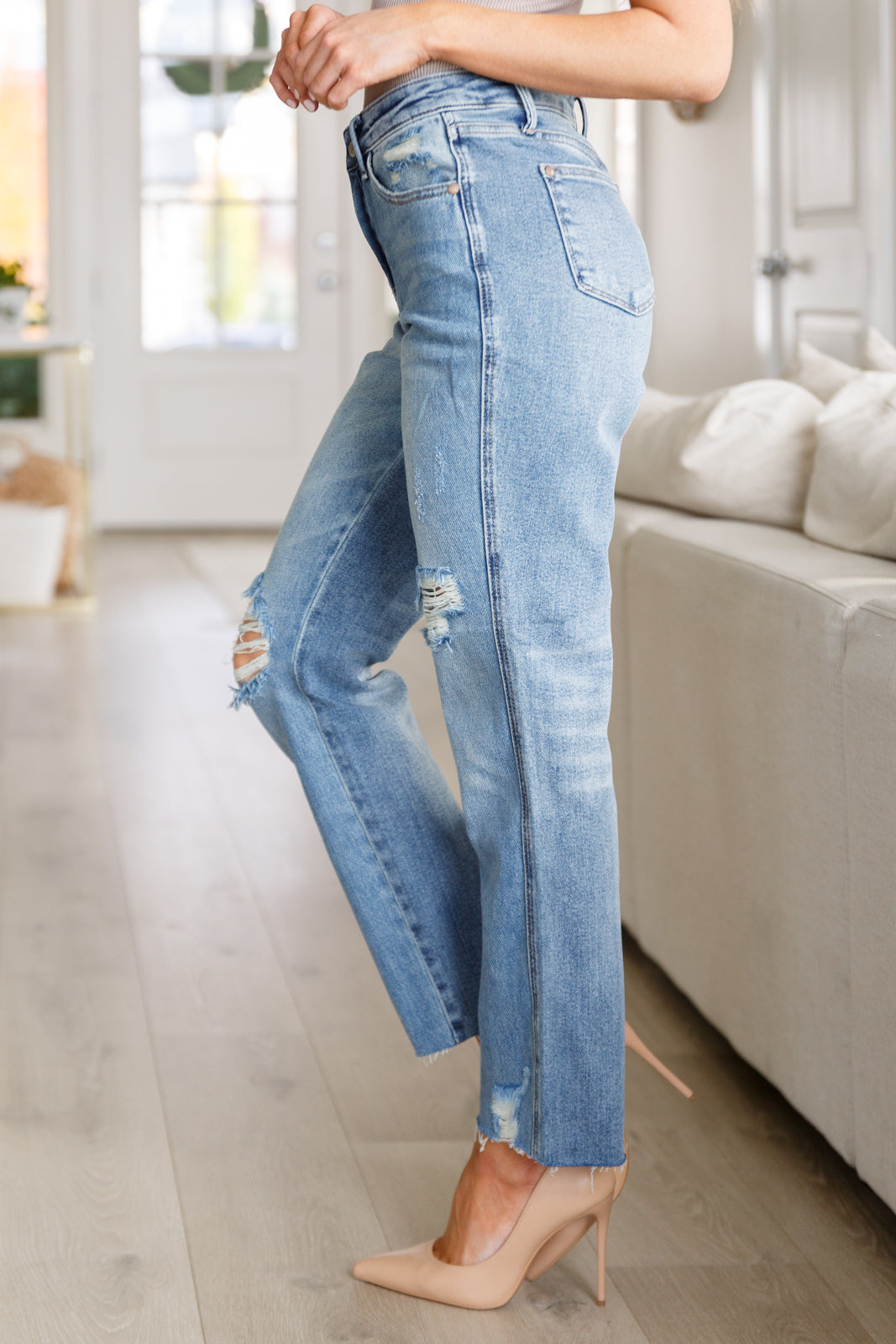 Nora High Rise Rigid Magic Destroy Slim Straight Jeans - Liarian Unlimited Boutique