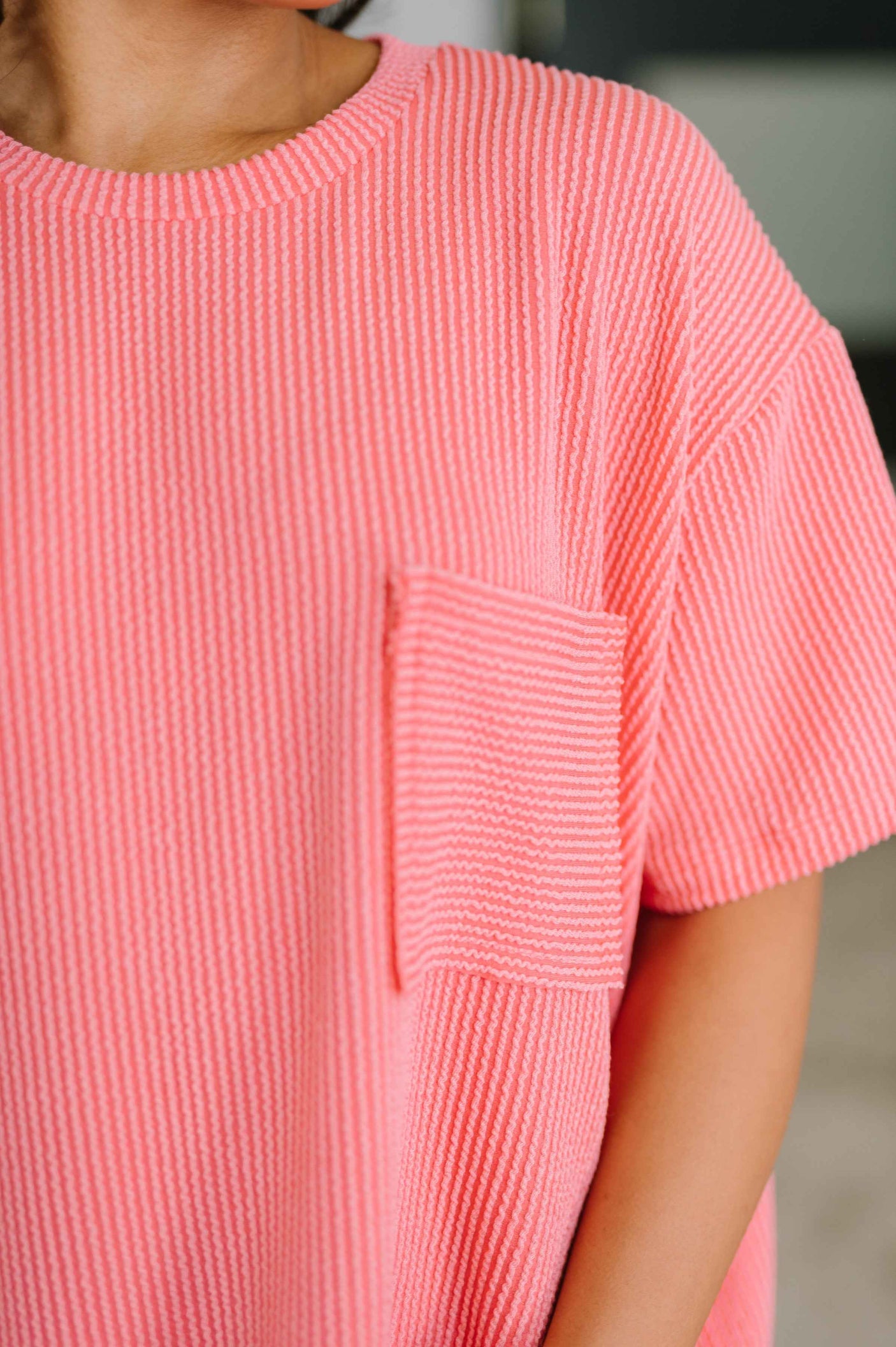 Not That complicated Textured Boxy Tee in Salmon