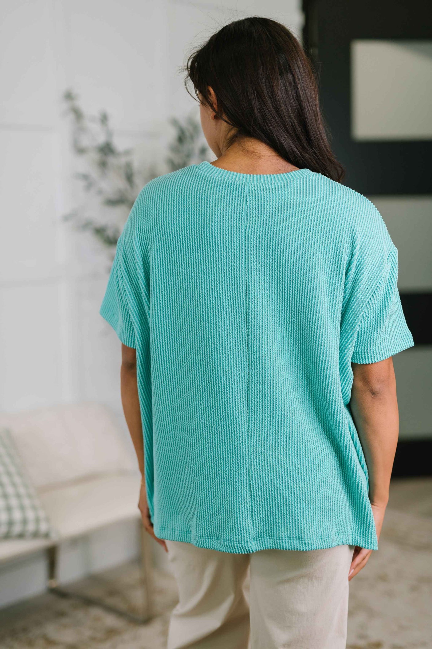 Not That Complicated Textured Boxy Tee in Turquoise