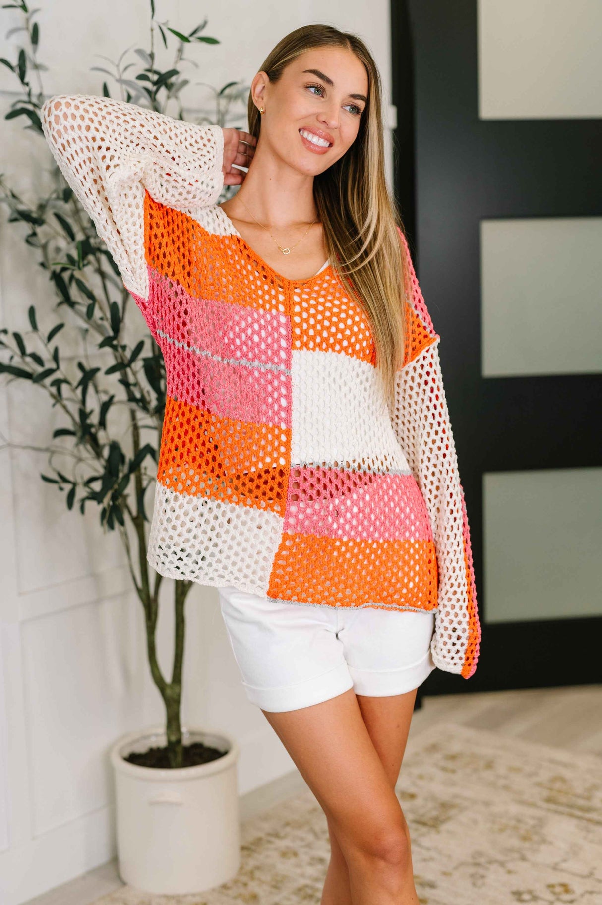 Off the Grid Net Color Block Layering Top