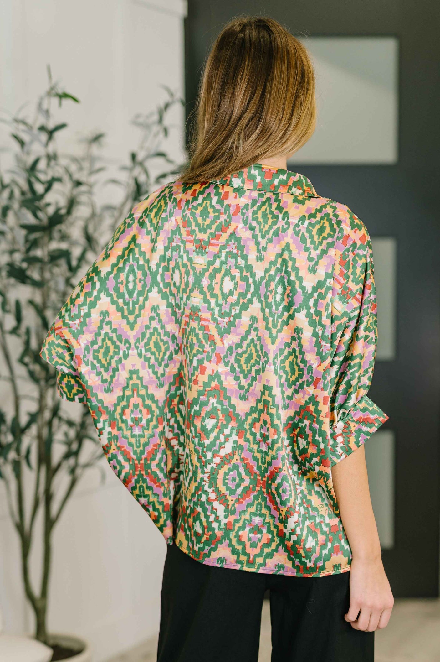 Optical Illusion Button Up Blouse