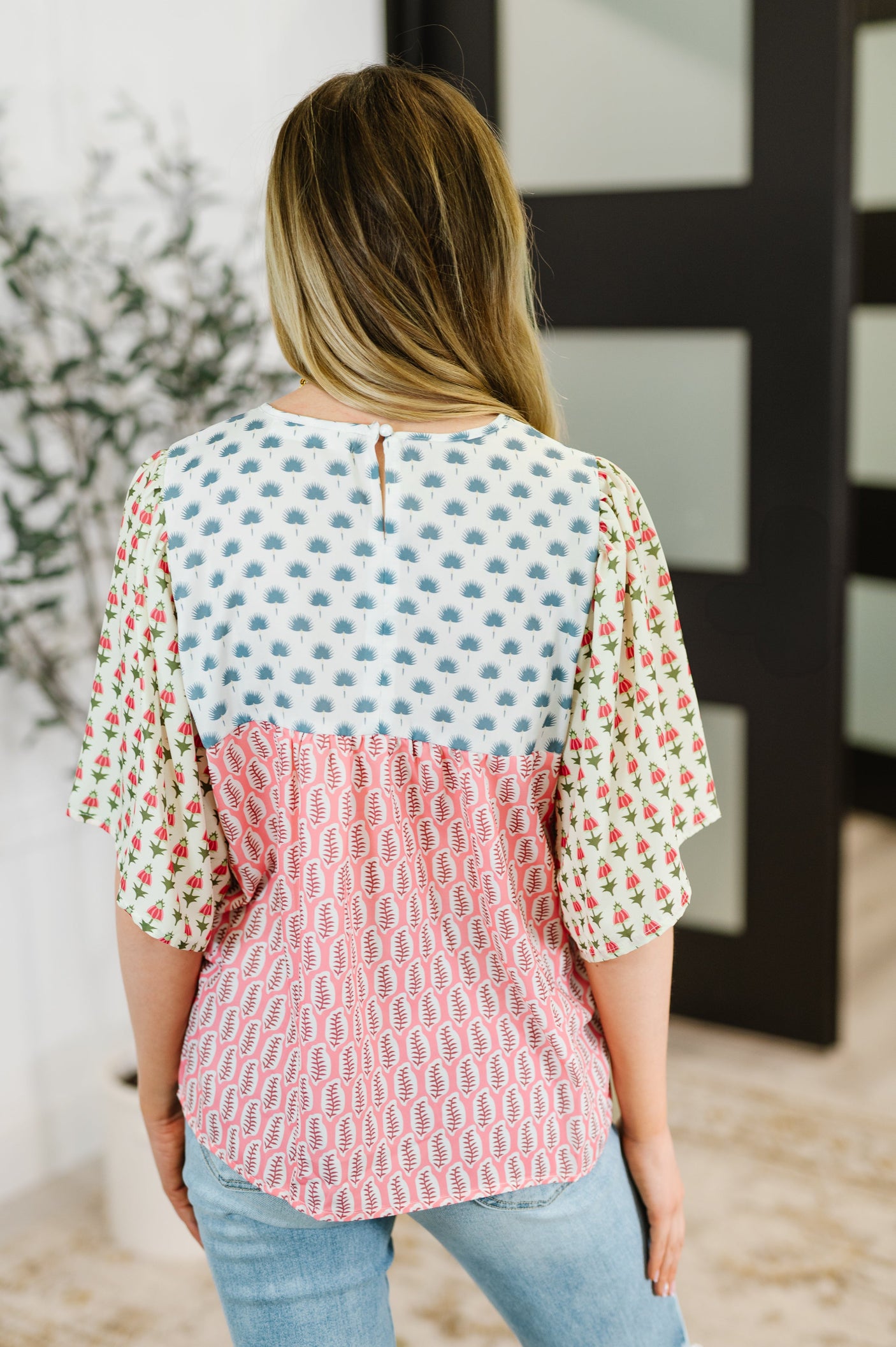 Outside Advantage Mixed Print Boho Blouse