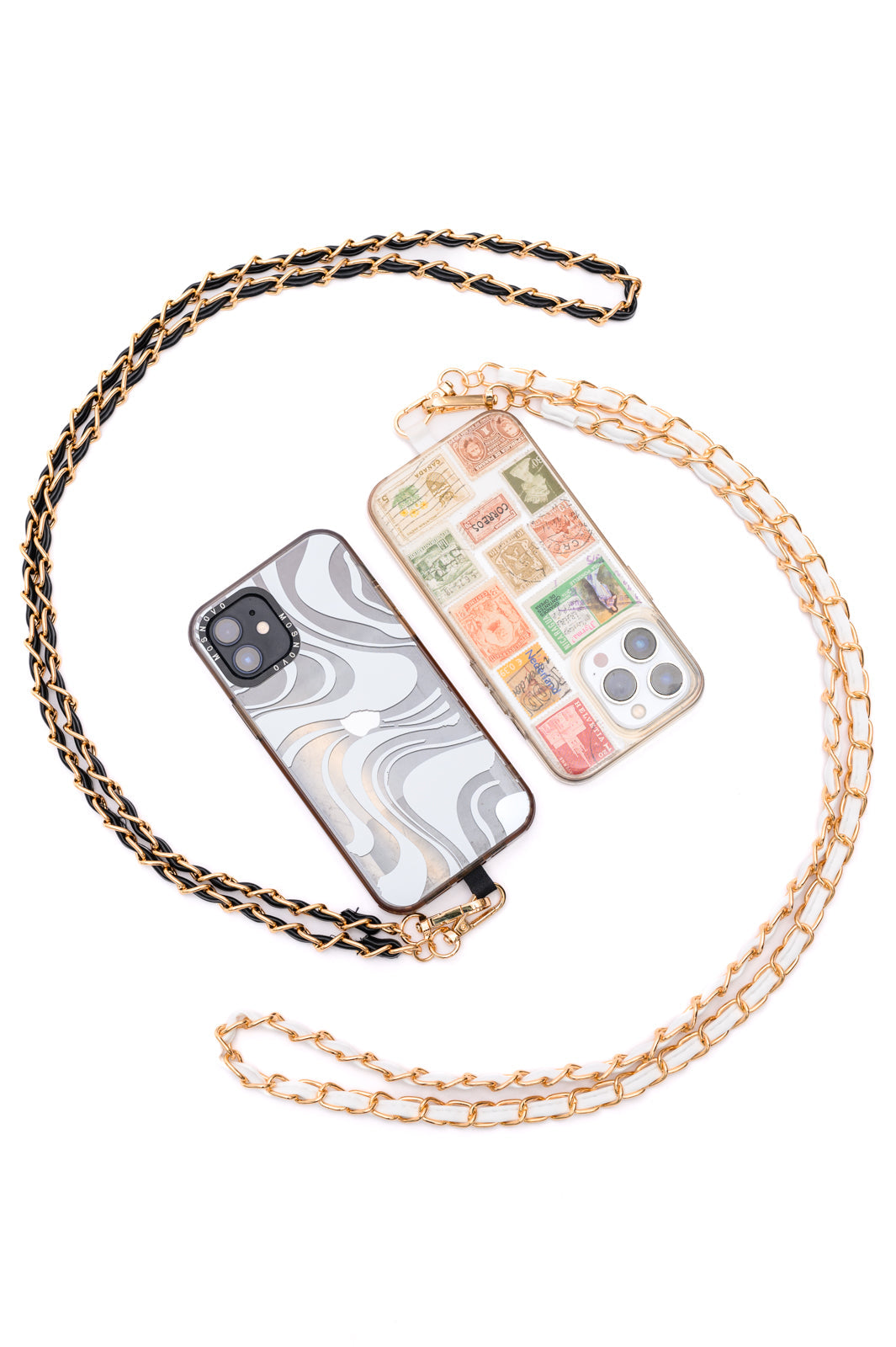 Juego de 2 cordones para teléfono móvil con cadena dorada de cuero sintético