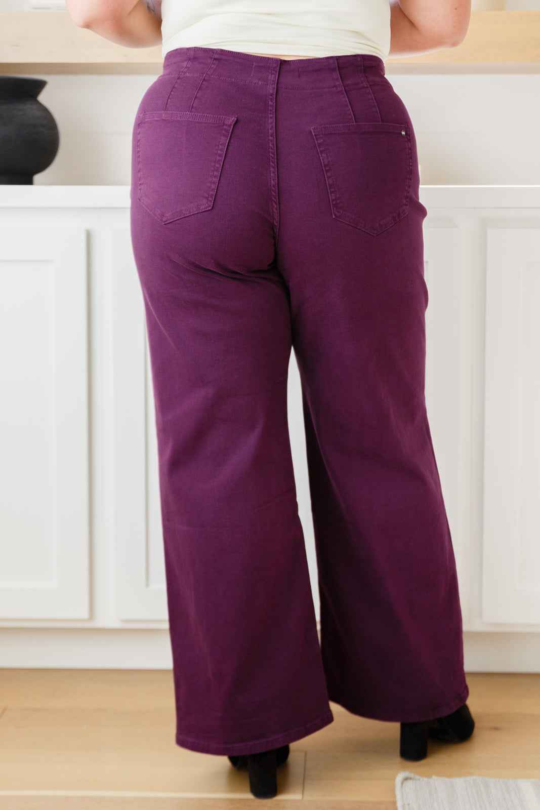 Petunia High Rise Wide Leg Jeans in Plum - Liarian Unlimited Boutique