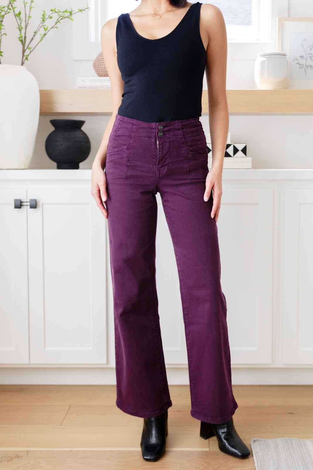Petunia High Rise Wide Leg Jeans in Plum - Liarian Unlimited Boutique