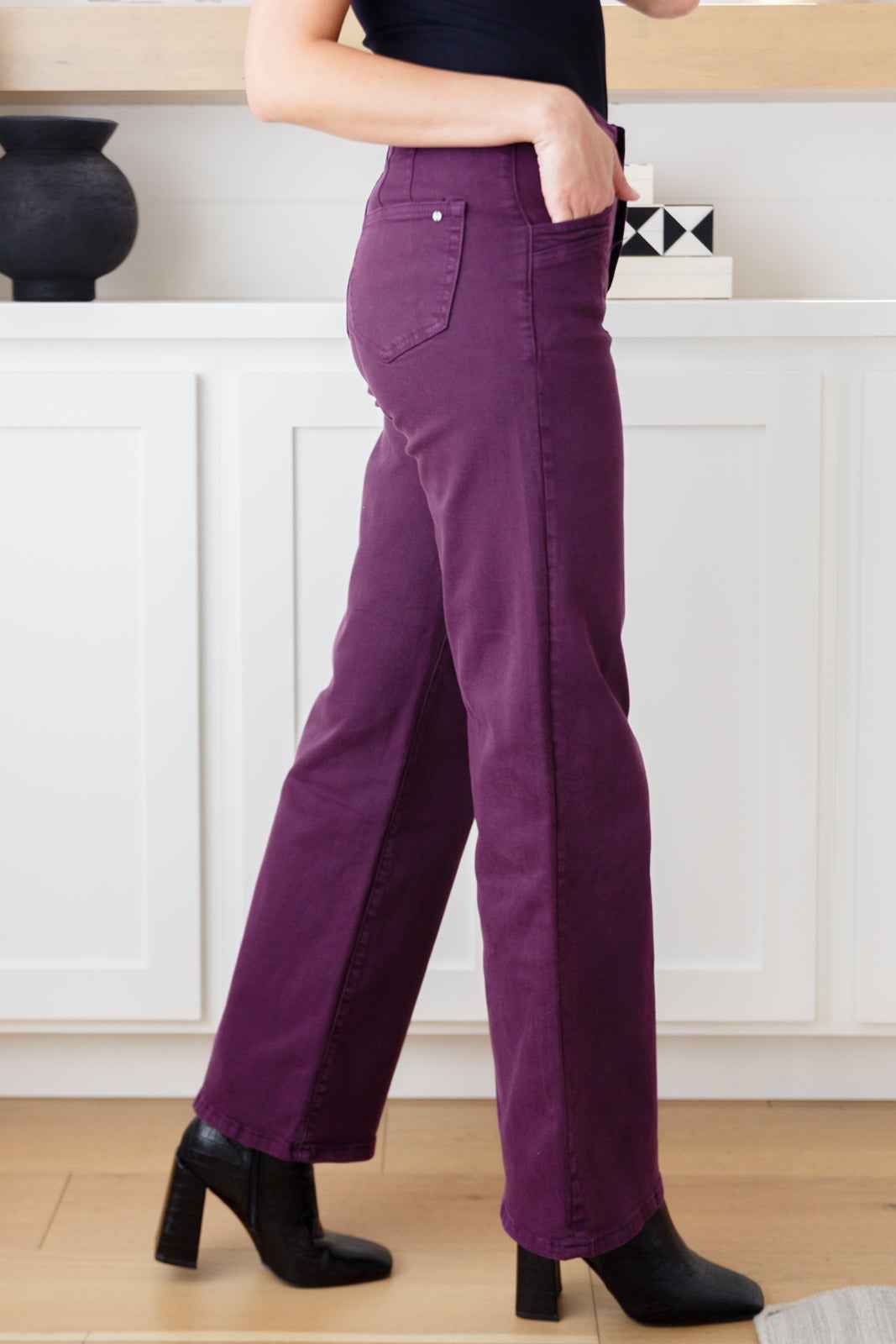 Petunia High Rise Wide Leg Jeans in Plum - Liarian Unlimited Boutique