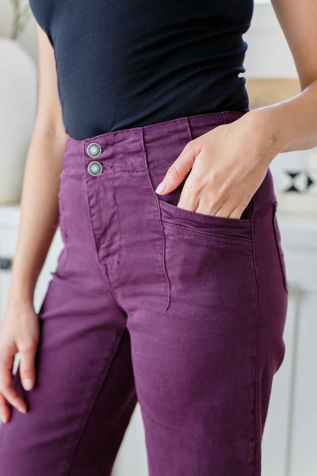 Petunia High Rise Wide Leg Jeans in Plum - Liarian Unlimited Boutique