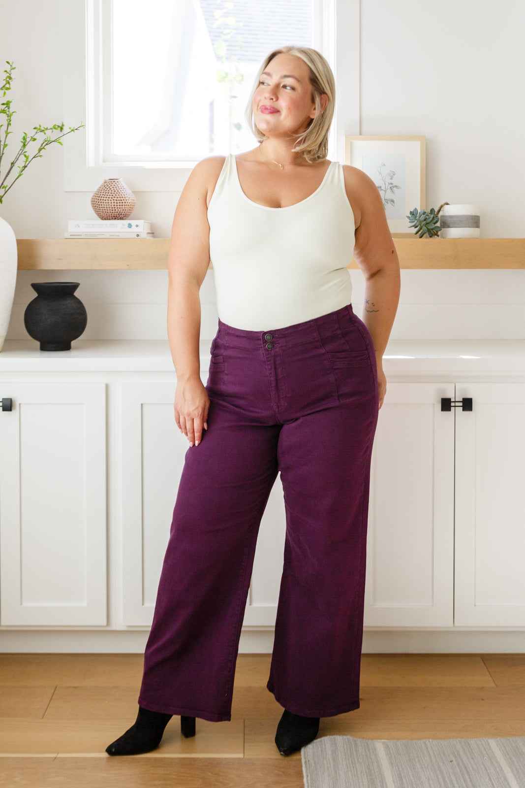 Petunia High Rise Wide Leg Jeans in Plum - Liarian Unlimited Boutique