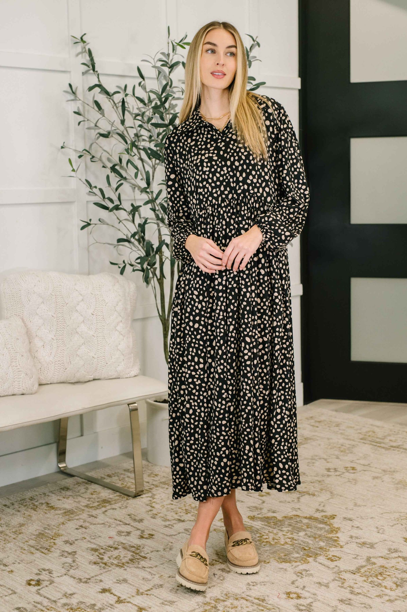 Promotional Proposal Collared Dress in Black and Khaki
